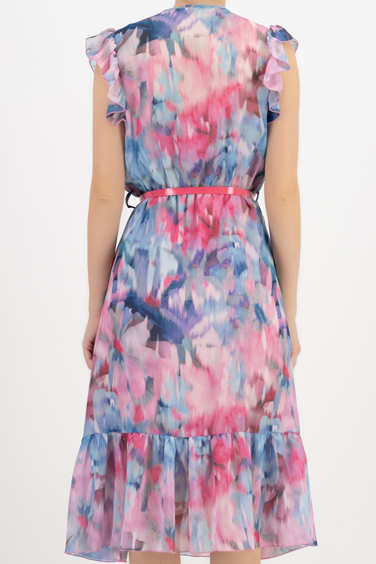 Rochie din voal multicolora midi in clos cu elastic in talie si volanase la maneca - StarShinerS 5 - StarShinerS.ro