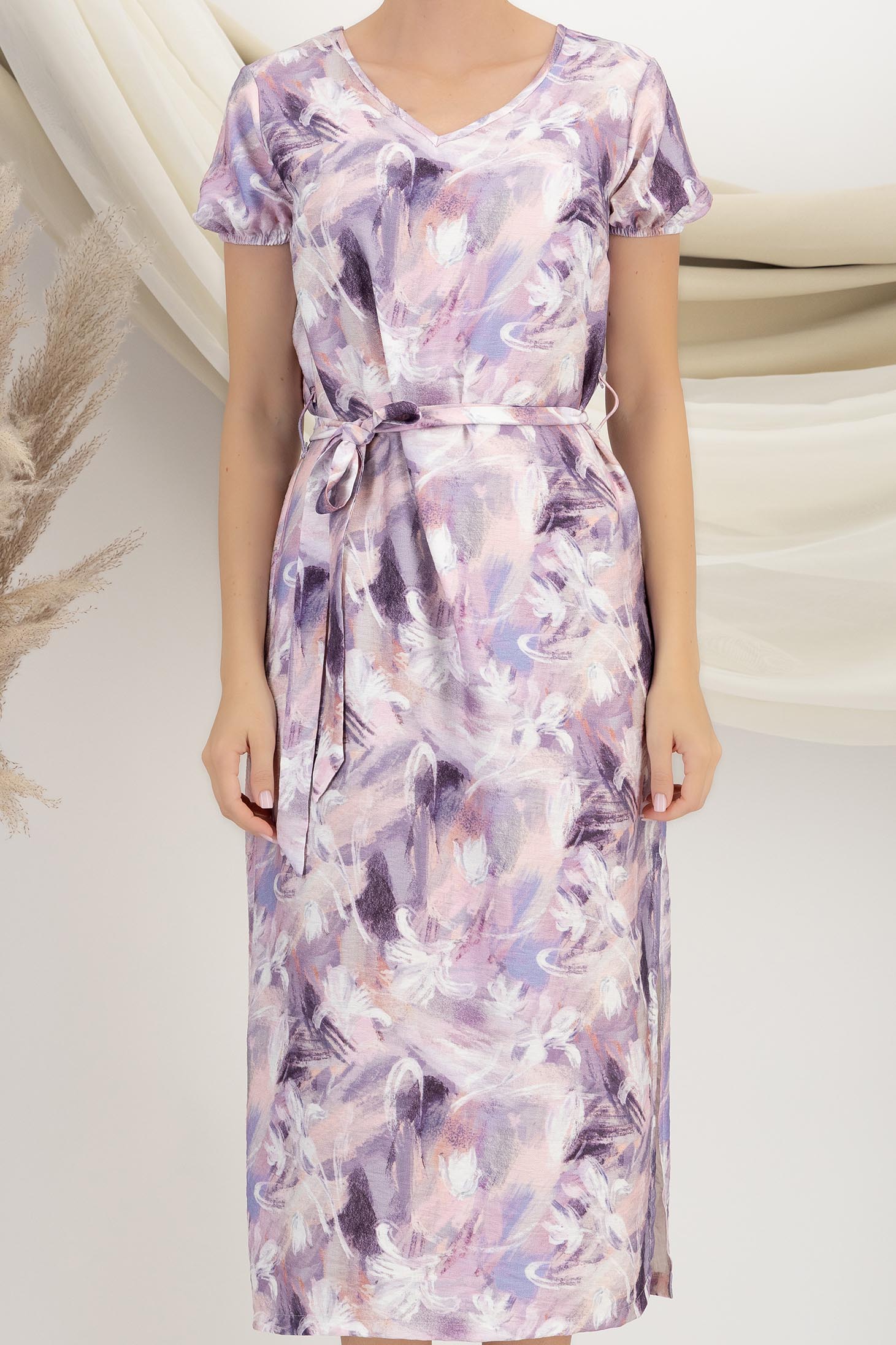 Rochie din viscoza si in mov midi cu un croi drept si slit lateral - StarShinerS 4 - StarShinerS.ro