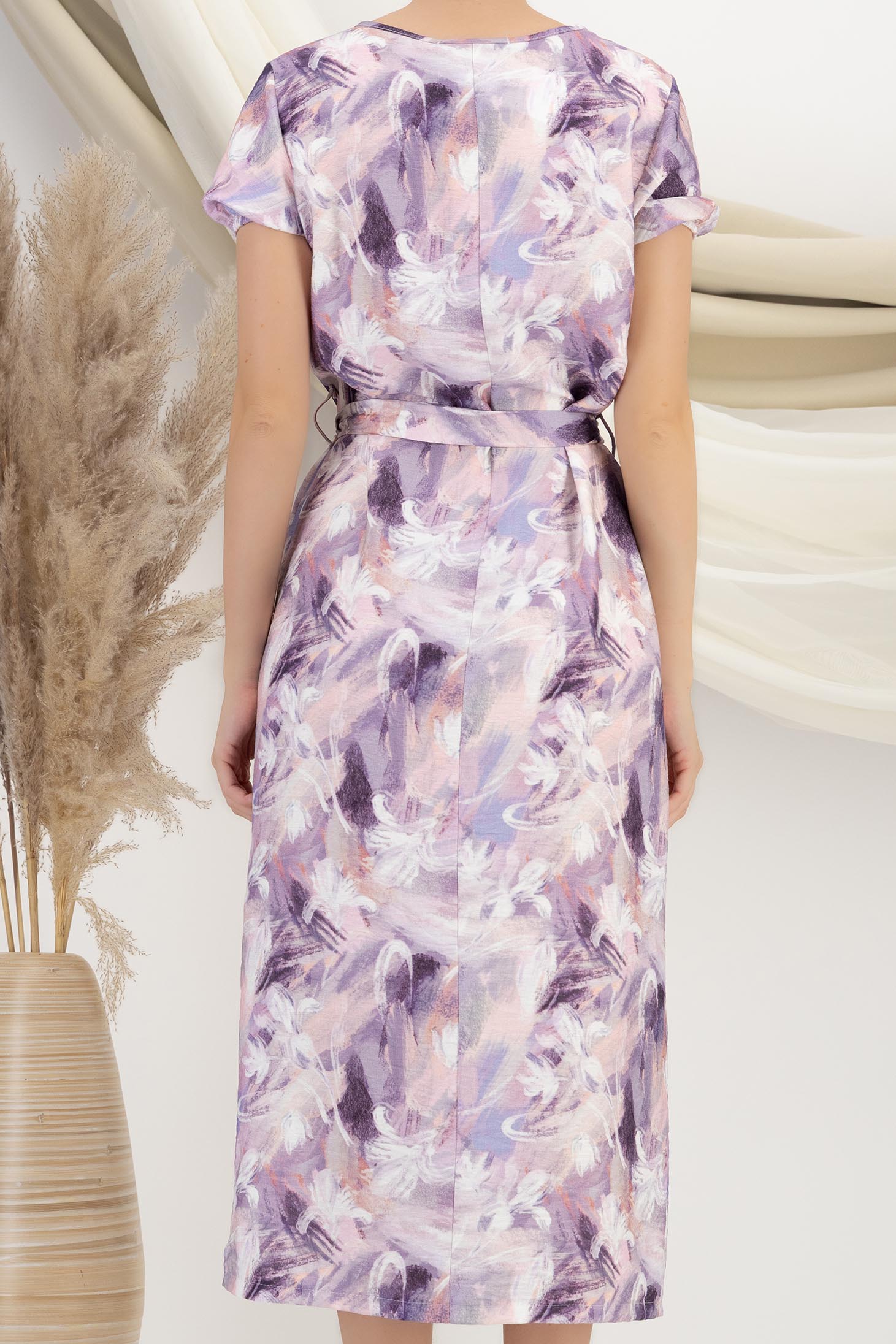 Rochie din viscoza si in mov midi cu un croi drept si slit lateral - StarShinerS 5 - StarShinerS.ro