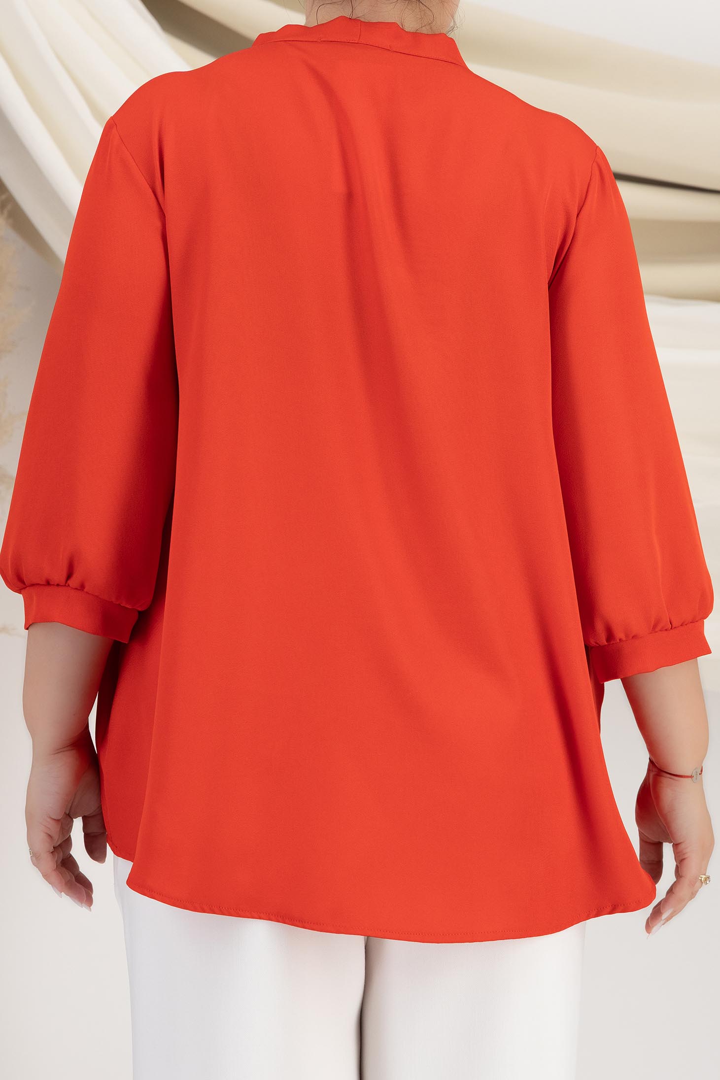 Bluza dama din georgette rosie cu croi larg si guler tip esarfa - StarShinerS 5 - StarShinerS.ro