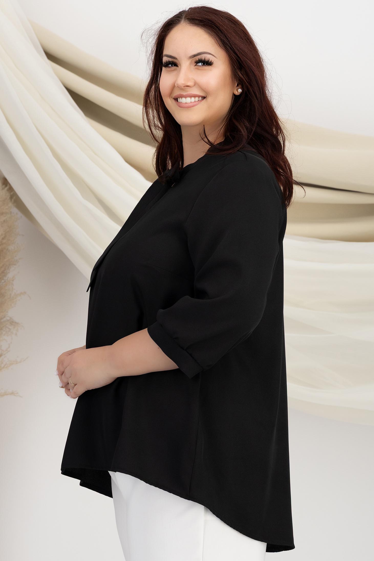 Fekete női blúz - StarShinerS georgette bő szabású 2 - StarShinerS.hu