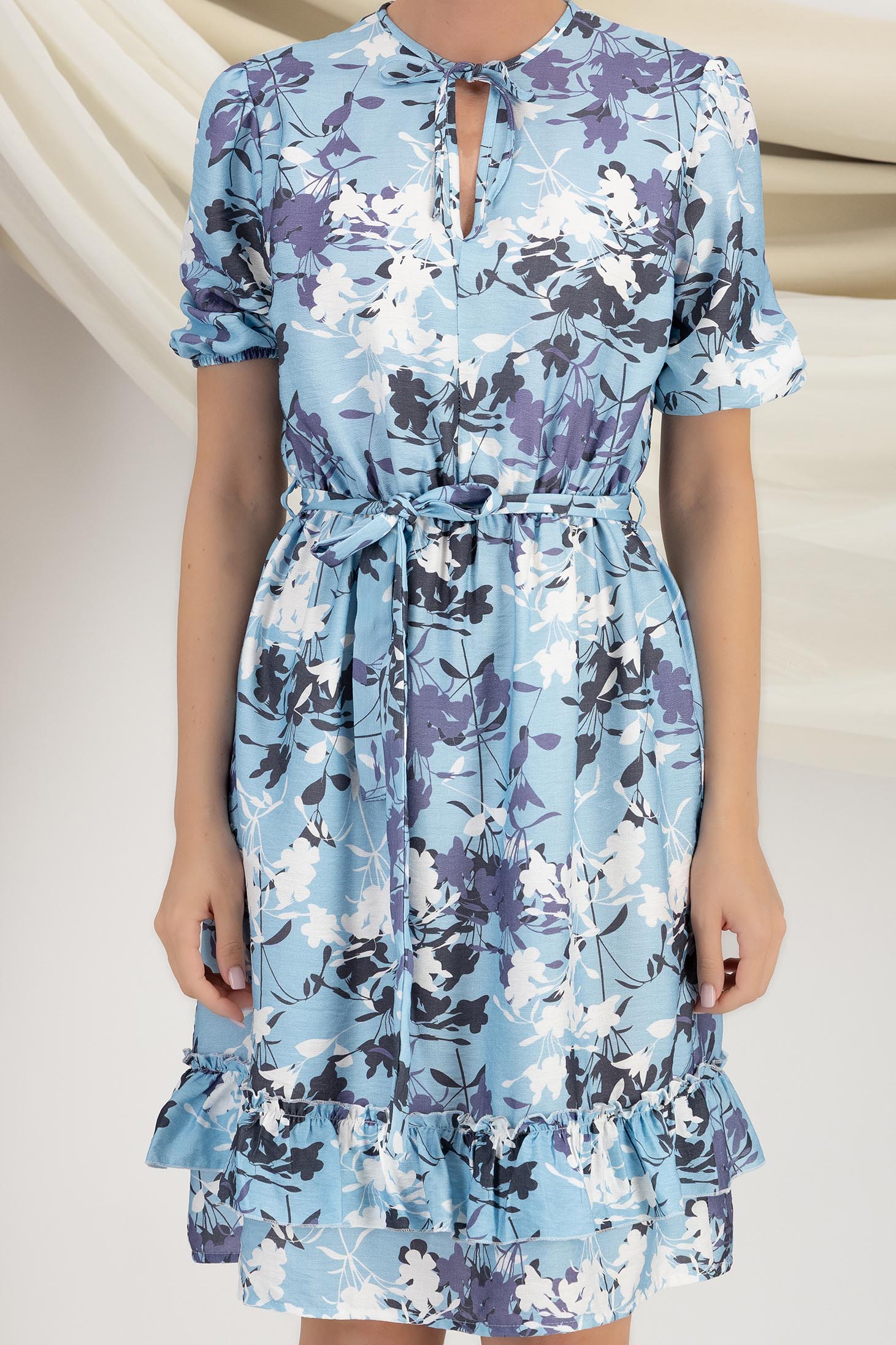 Rochie din viscoza si in albastra midi in clos cu elastic in talie accesorizata cu cordon - StarShinerS 4 - StarShinerS.ro