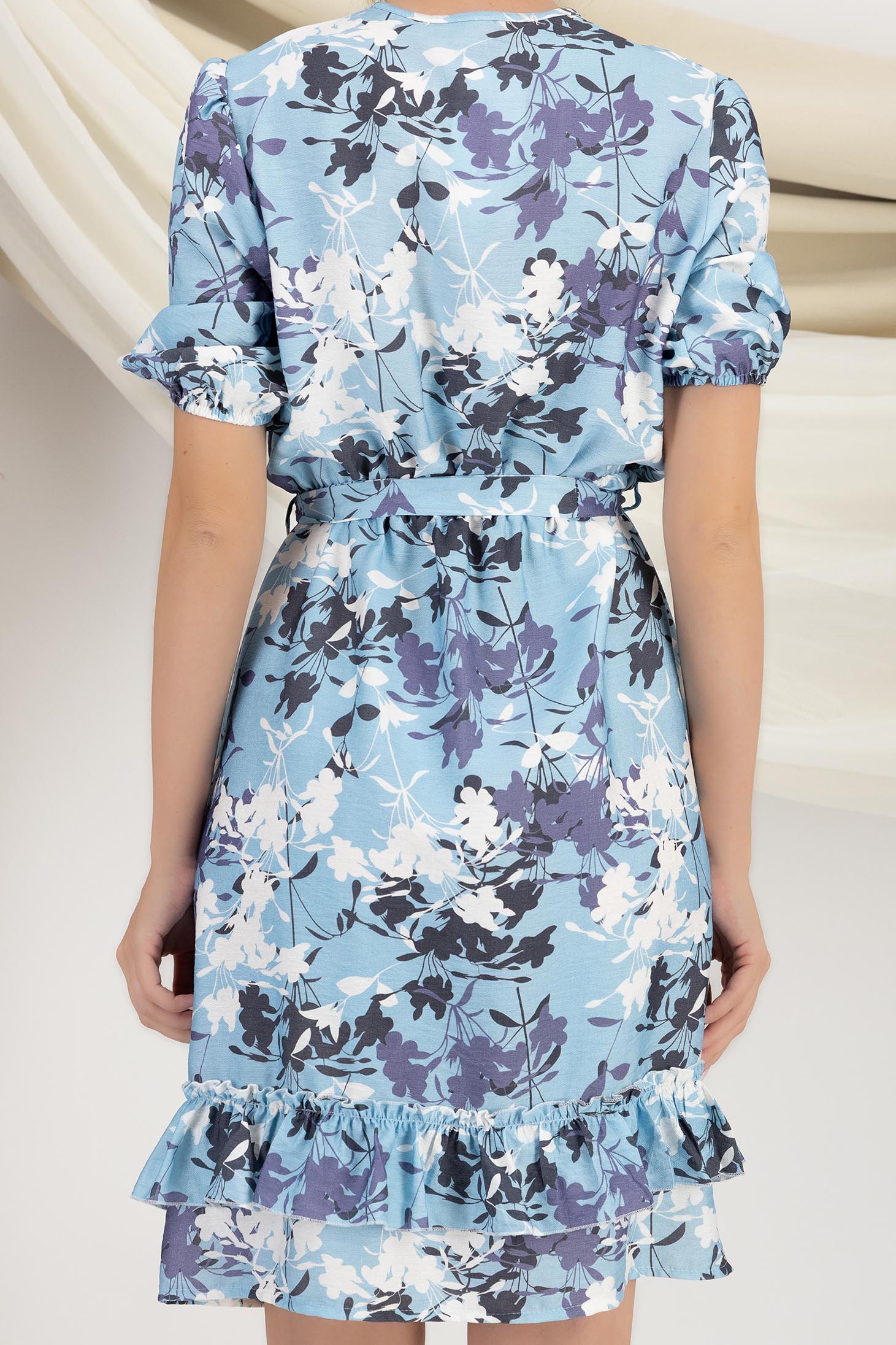 Rochie din viscoza si in albastra midi in clos cu elastic in talie accesorizata cu cordon - StarShinerS 5 - StarShinerS.ro