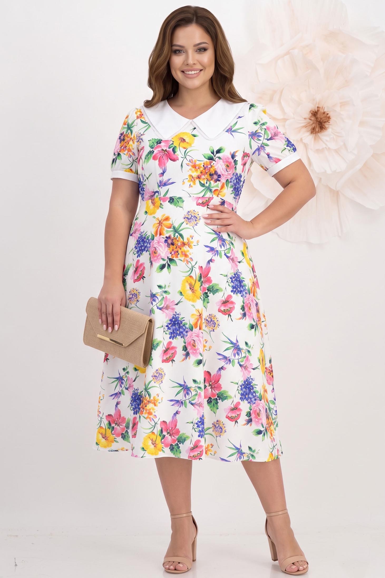 Rochie din satin multicolora midi in clos cu elastic in talie - StarShinerS 1 - StarShinerS.ro