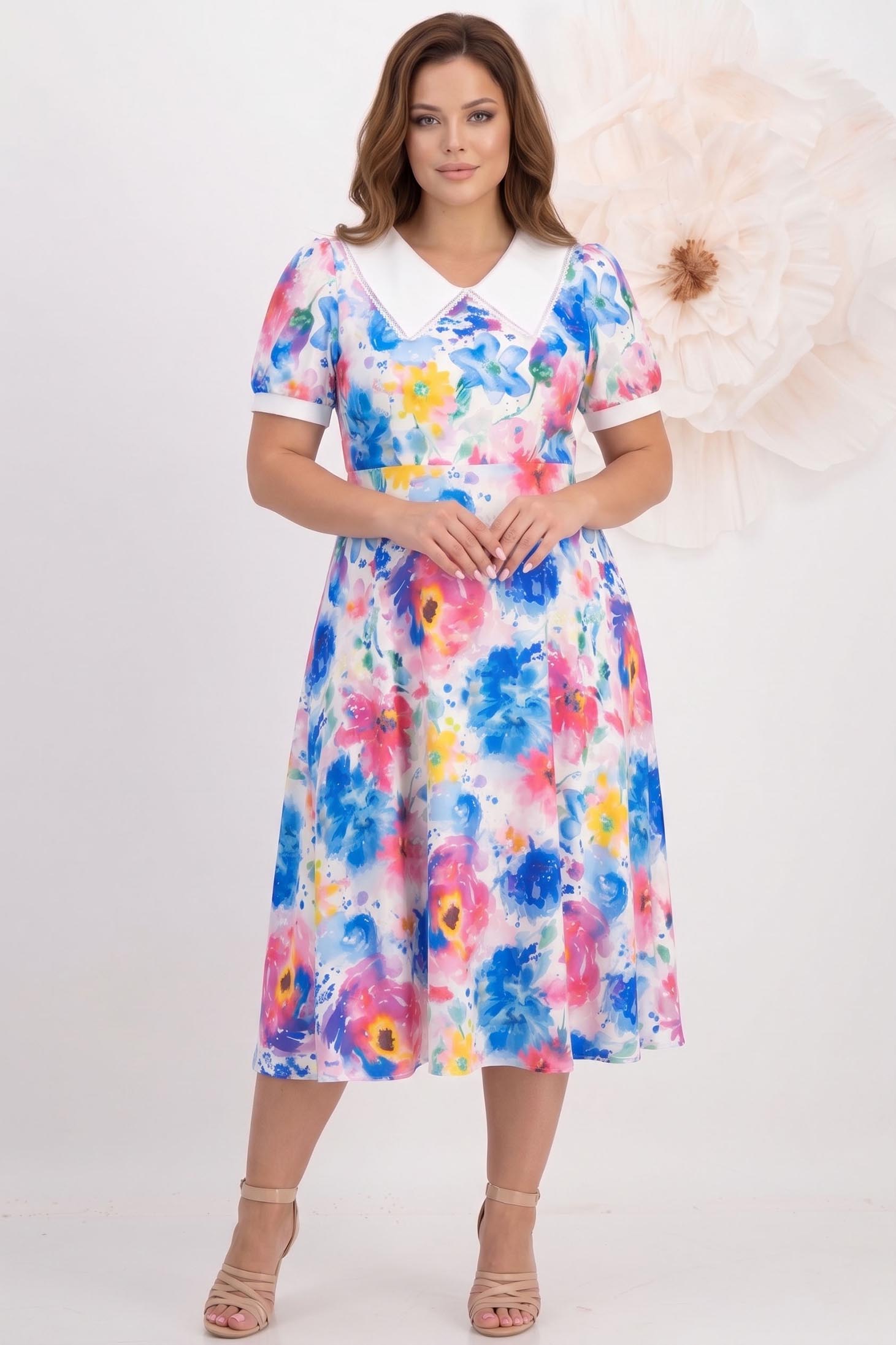 Rochie din satin multicolora midi in clos cu elastic in talie - StarShinerS 2 - StarShinerS.ro