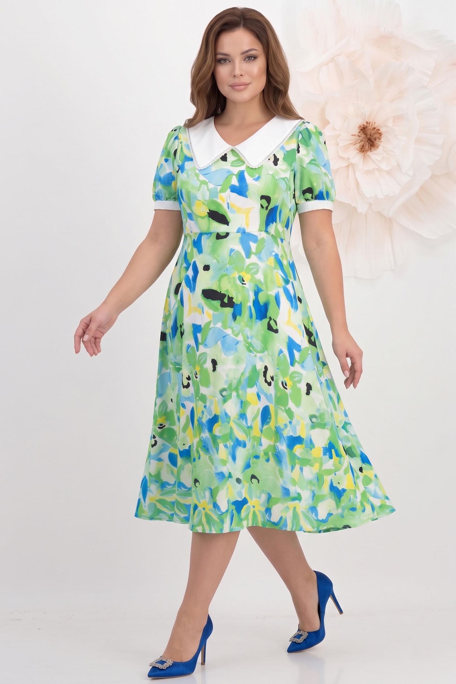 Rochie din satin verde midi in clos cu elastic in talie - StarShinerS 2 - StarShinerS.ro