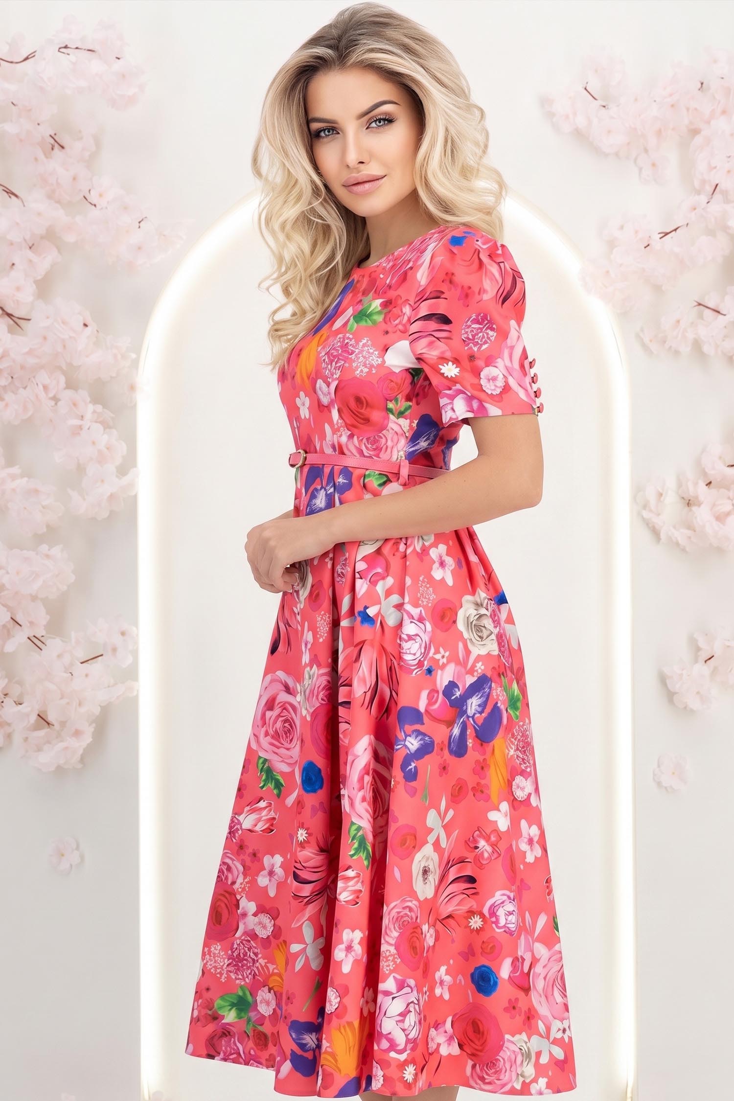 Rochie roz midi in clos cu accesoriu tip curea - StarShinerS 2 - StarShinerS.ro