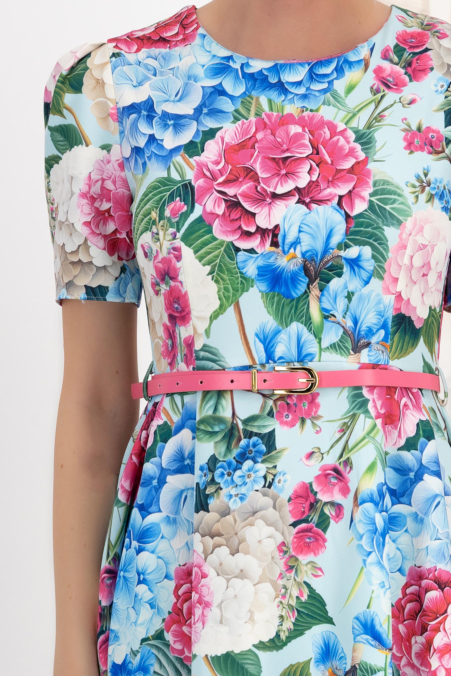 Rochie din stofa elastica multicolora midi in clos cu accesoriu tip curea imprimata floral - StarShinerS 6 - StarShinerS.ro
