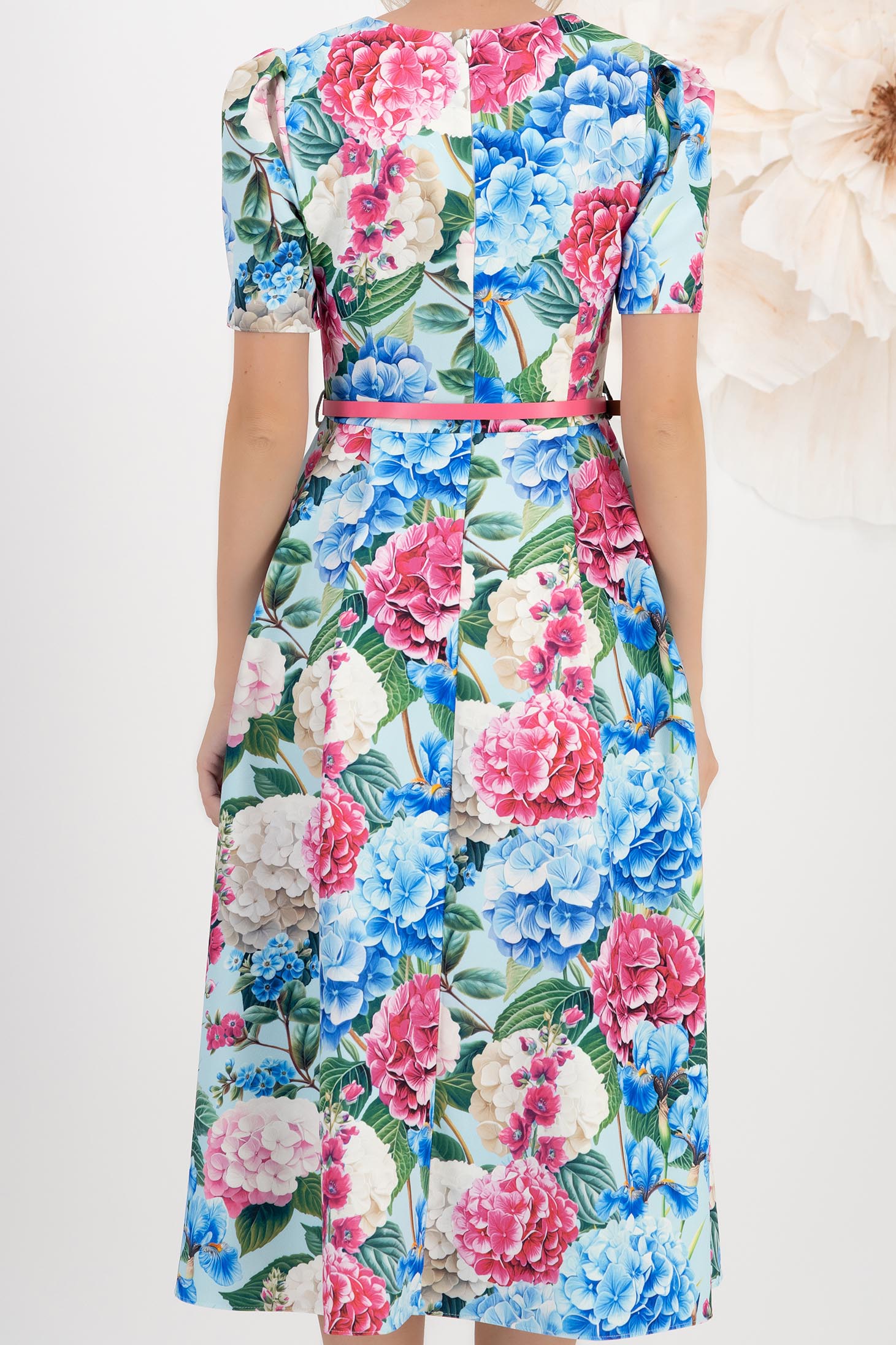 Rochie din stofa elastica multicolora midi in clos cu accesoriu tip curea imprimata floral - StarShinerS 5 - StarShinerS.ro