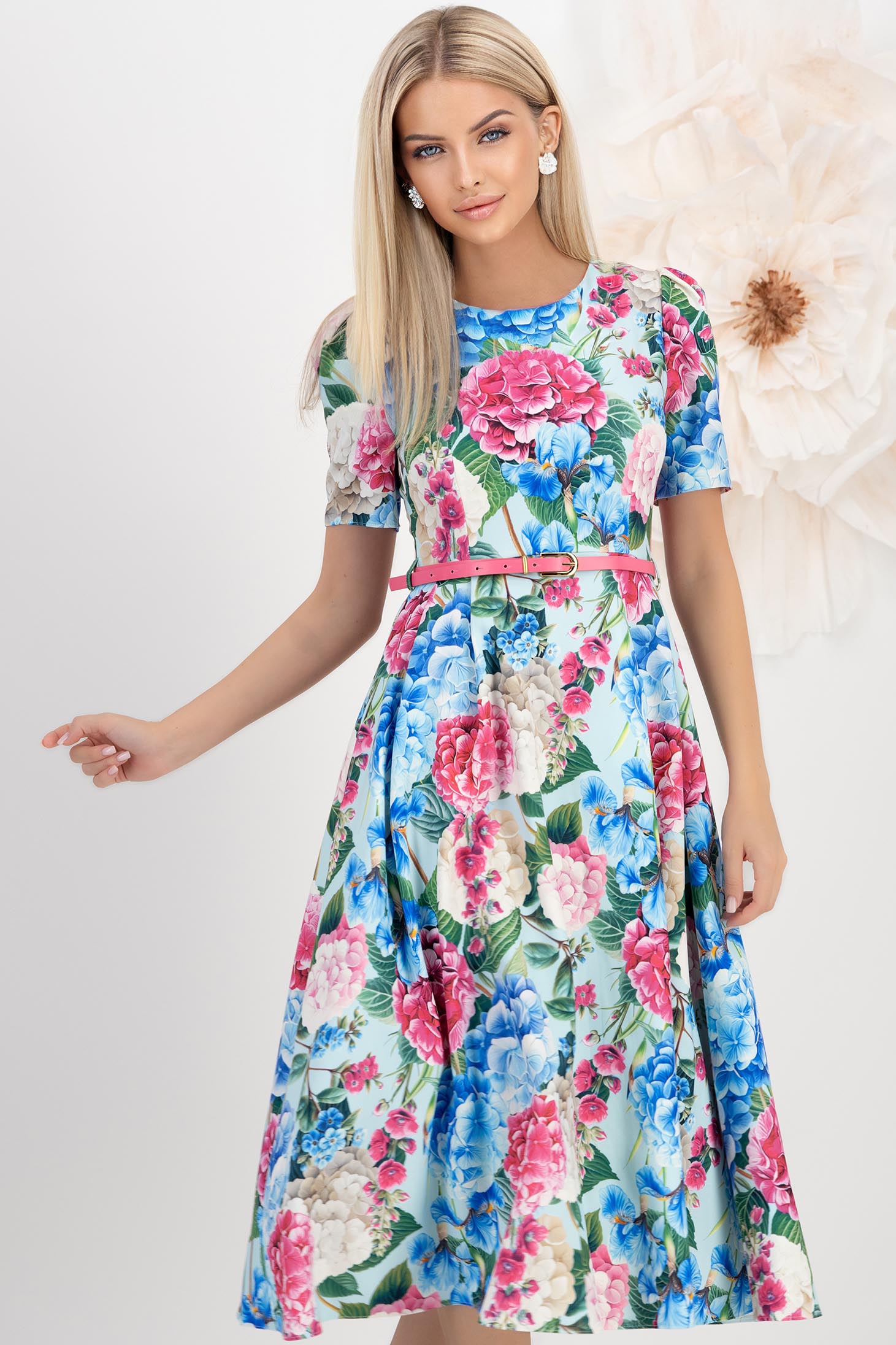StarShinerS.ro Rochie din stofa multicolora midi in clos cu accesoriu tip curea - StarShinerS