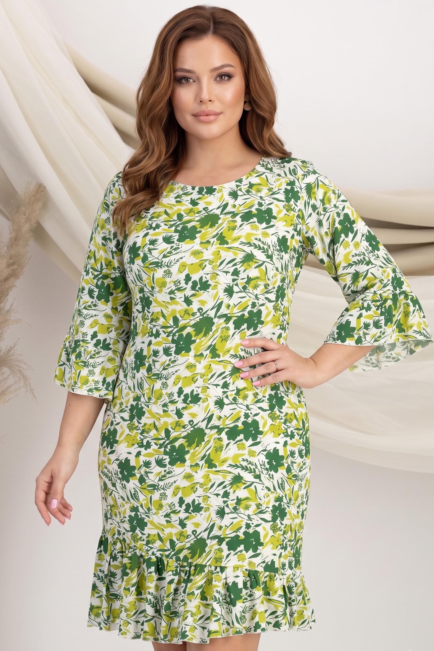 Rochie din viscoza si in verde scurta cu un croi drept si volanas la maneca - StarShinerS 1 - StarShinerS.ro