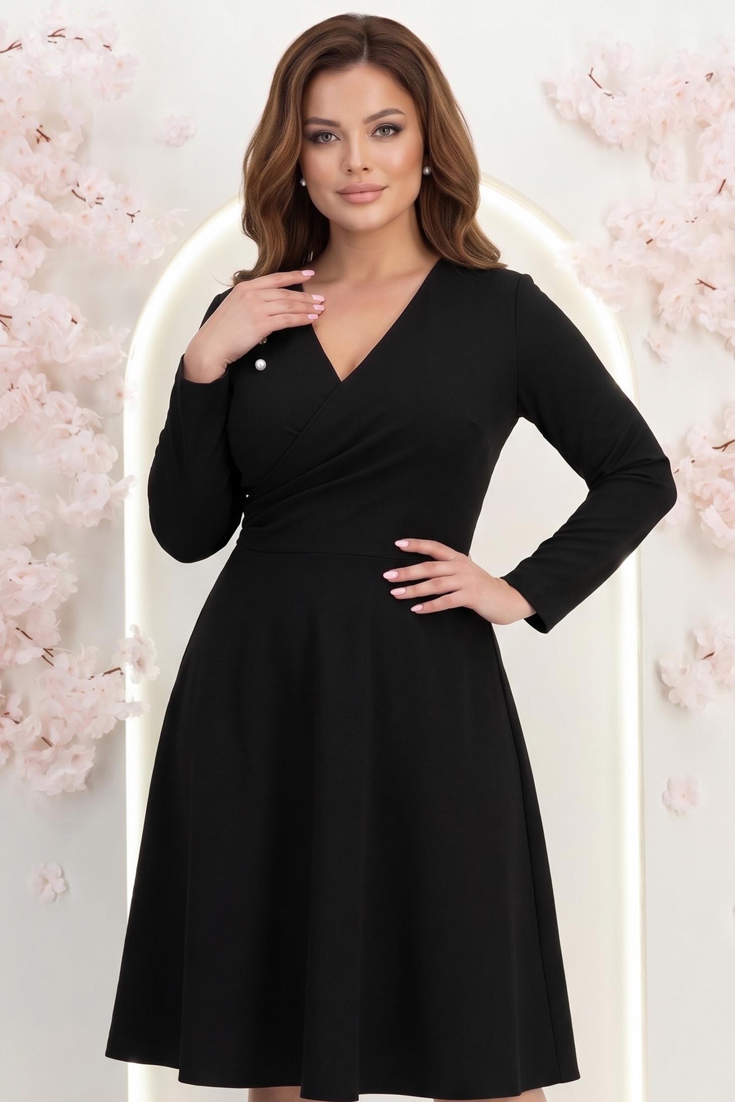 Rochie din jersey cu viscoza neagra pana la genunchi in clos cu brosa - StarShinerS 1 - StarShinerS.ro