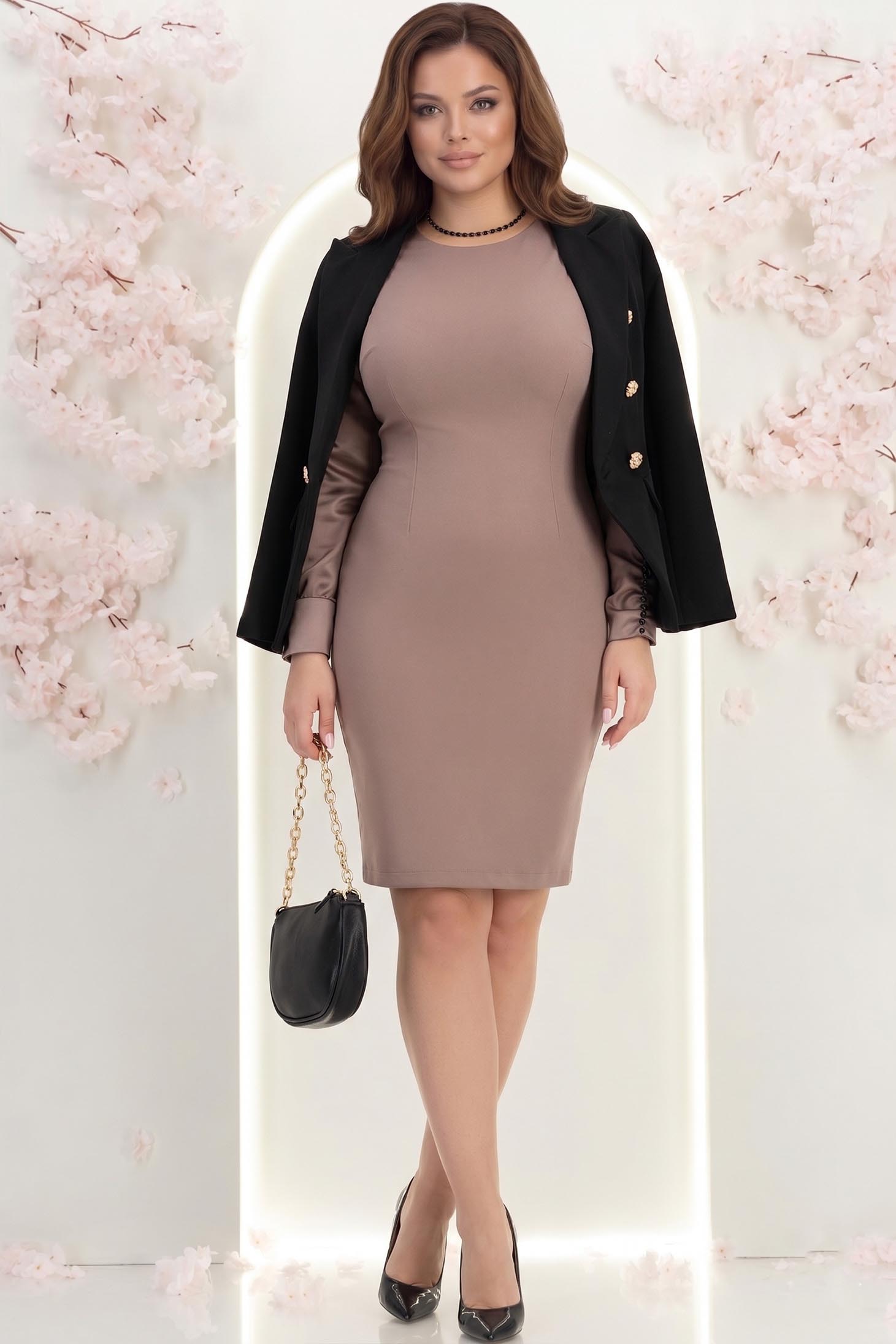Rochie din stofa elastica mocha midi tip creion accesorizata cu perle - StarShinerS 2 - StarShinerS.ro