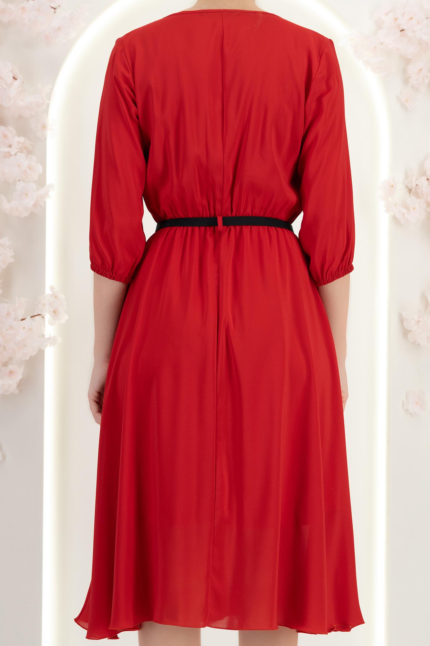 Rochie din voal rosie midi in clos cu elastic in talie si curea - StarShinerS 7 - StarShinerS.ro