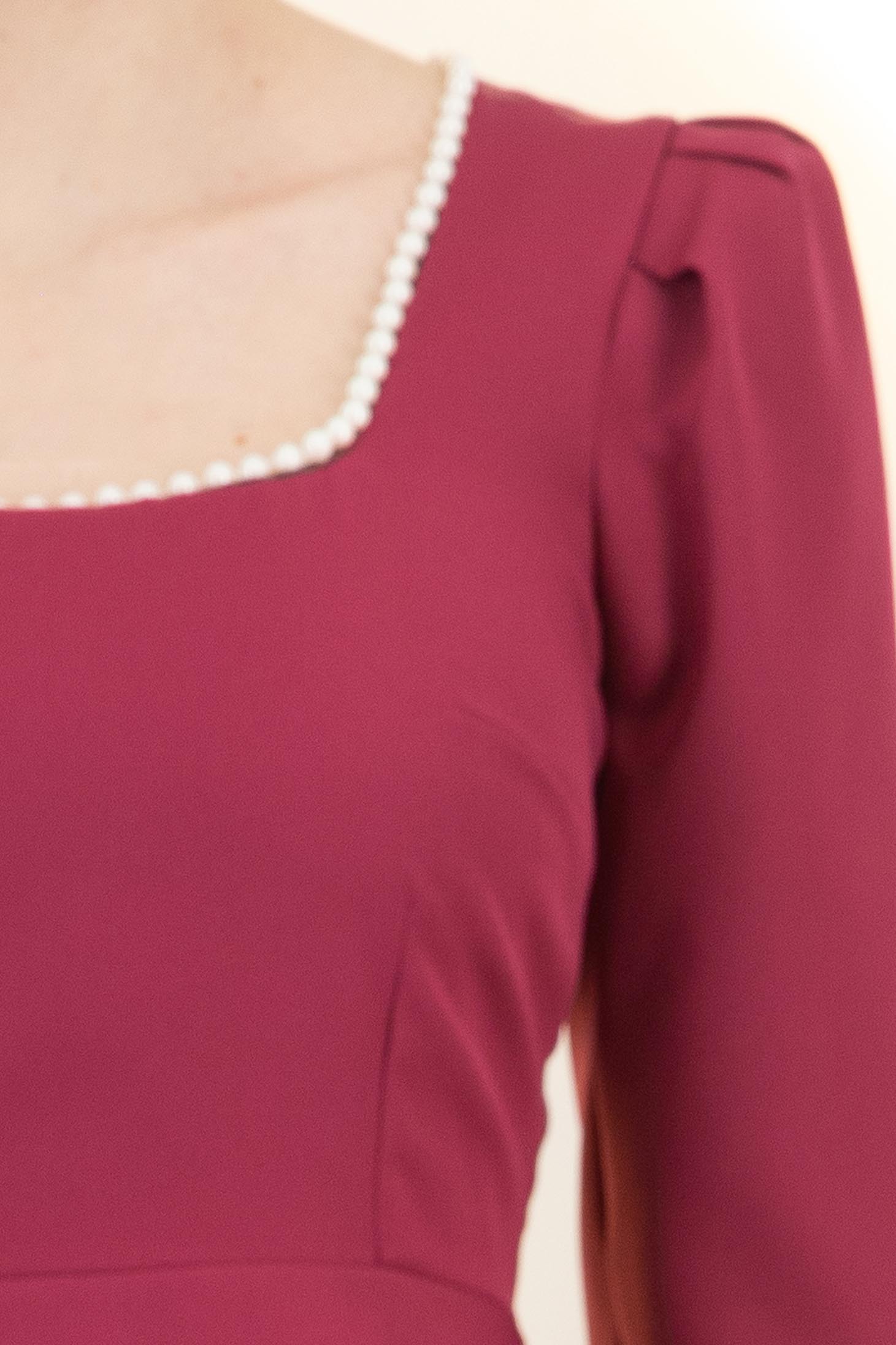 Rochie din stofa zmeura scurta in clos cu umeri bufanti si perle- StarShinerS 4 - StarShinerS.ro