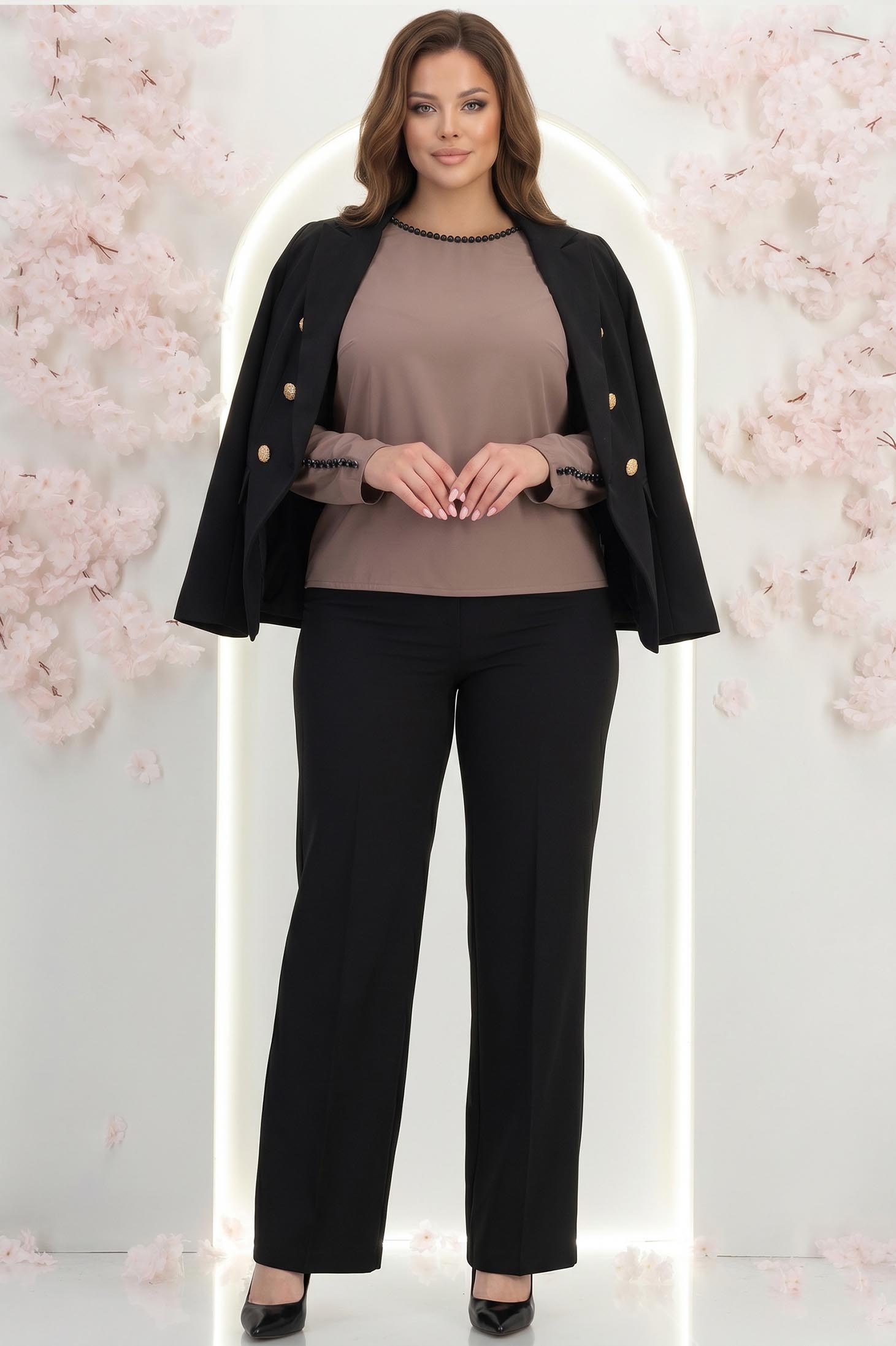 Bluza dama din georgette mocha cu croi larg accesorizata cu perle - StarShinerS 2 - StarShinerS.ro