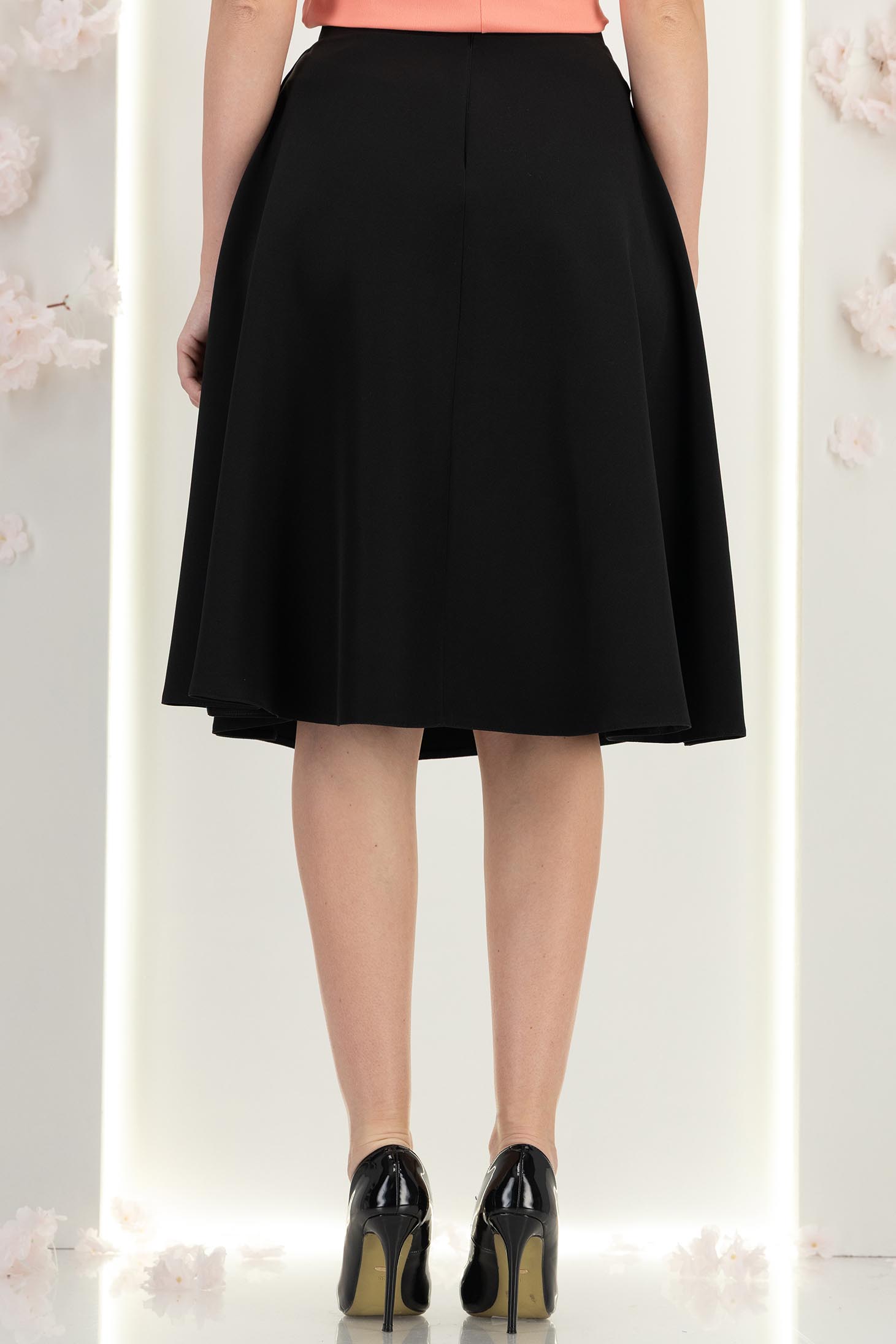 Fusta din stofa neagra midi in clos cu buzunare - StarShinerS 4 - StarShinerS.ro