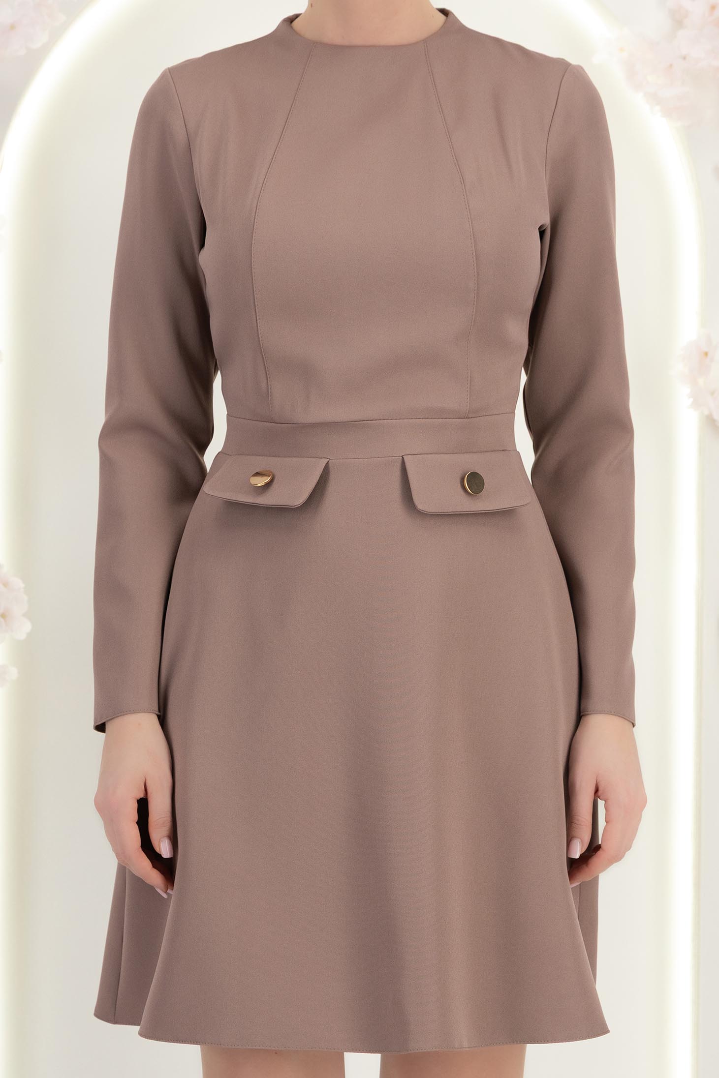 Rochie stofa mocha scurta croi in a cu buzunare in fata - StarShinerS 5 - StarShinerS.ro