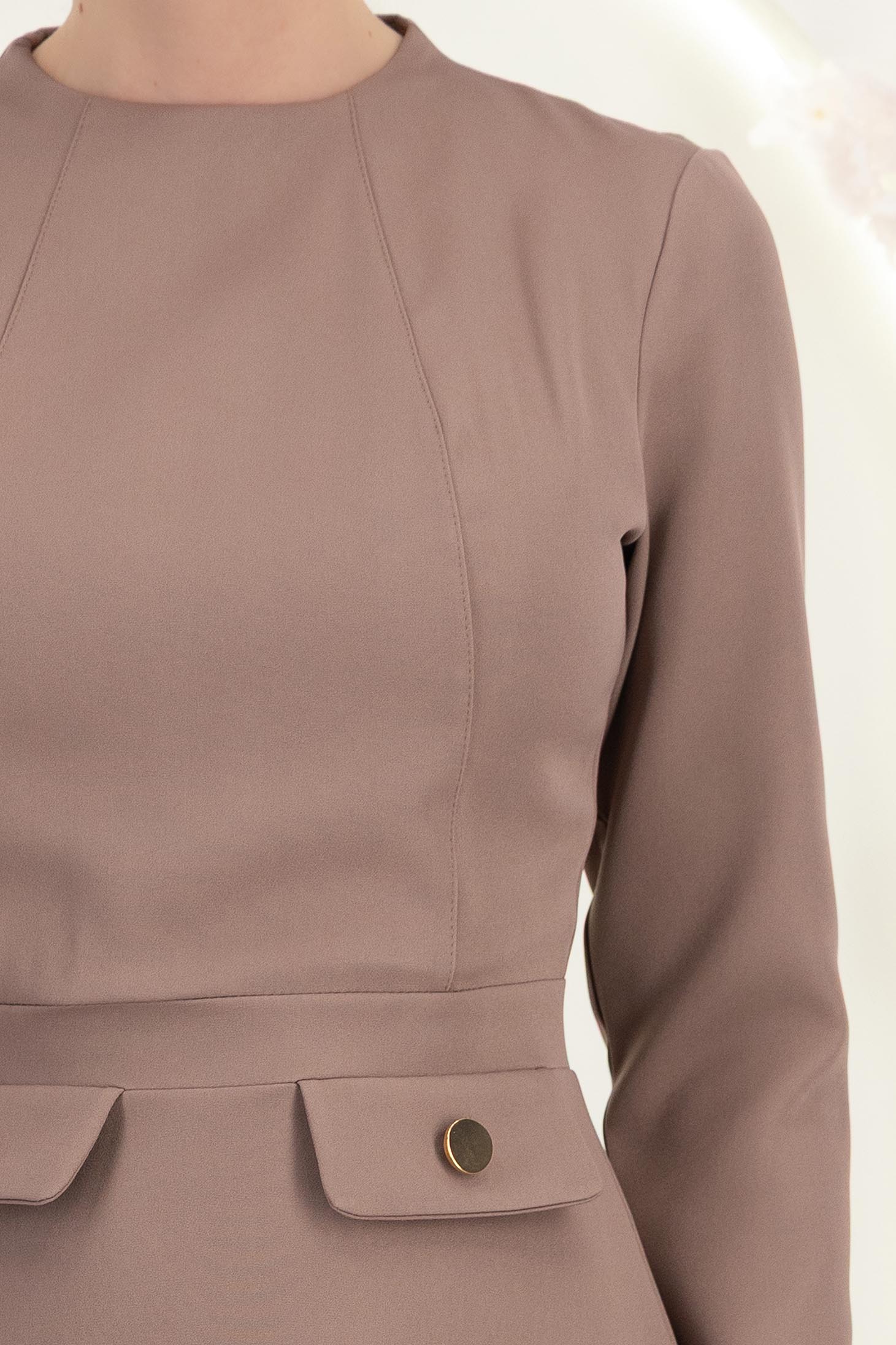 Rochie stofa mocha scurta croi in a cu buzunare in fata - StarShinerS 4 - StarShinerS.ro