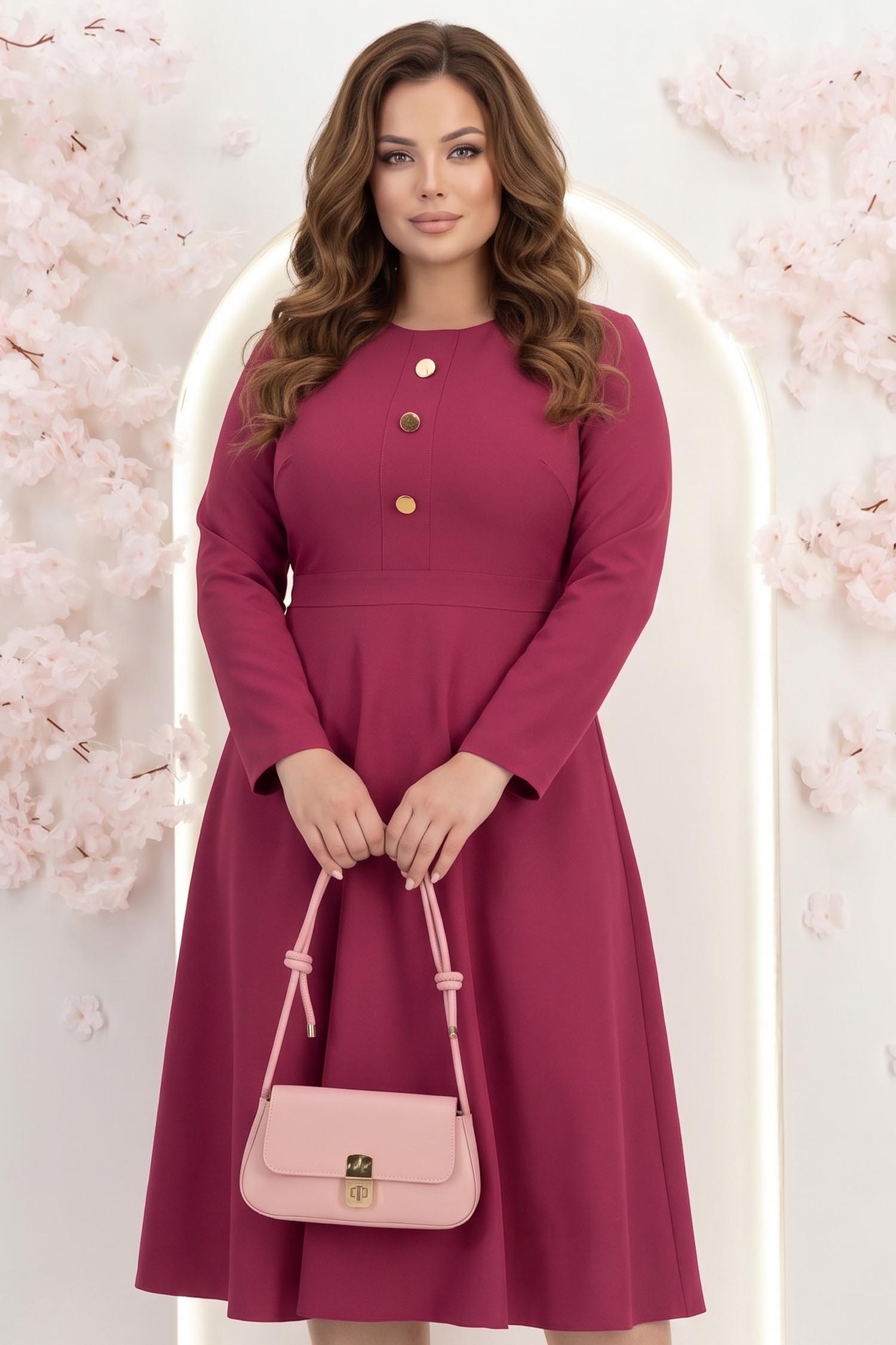 Rochie stofa zmeura midi in clos cu nasturi decorativi - StarShinerS 1 - StarShinerS.ro