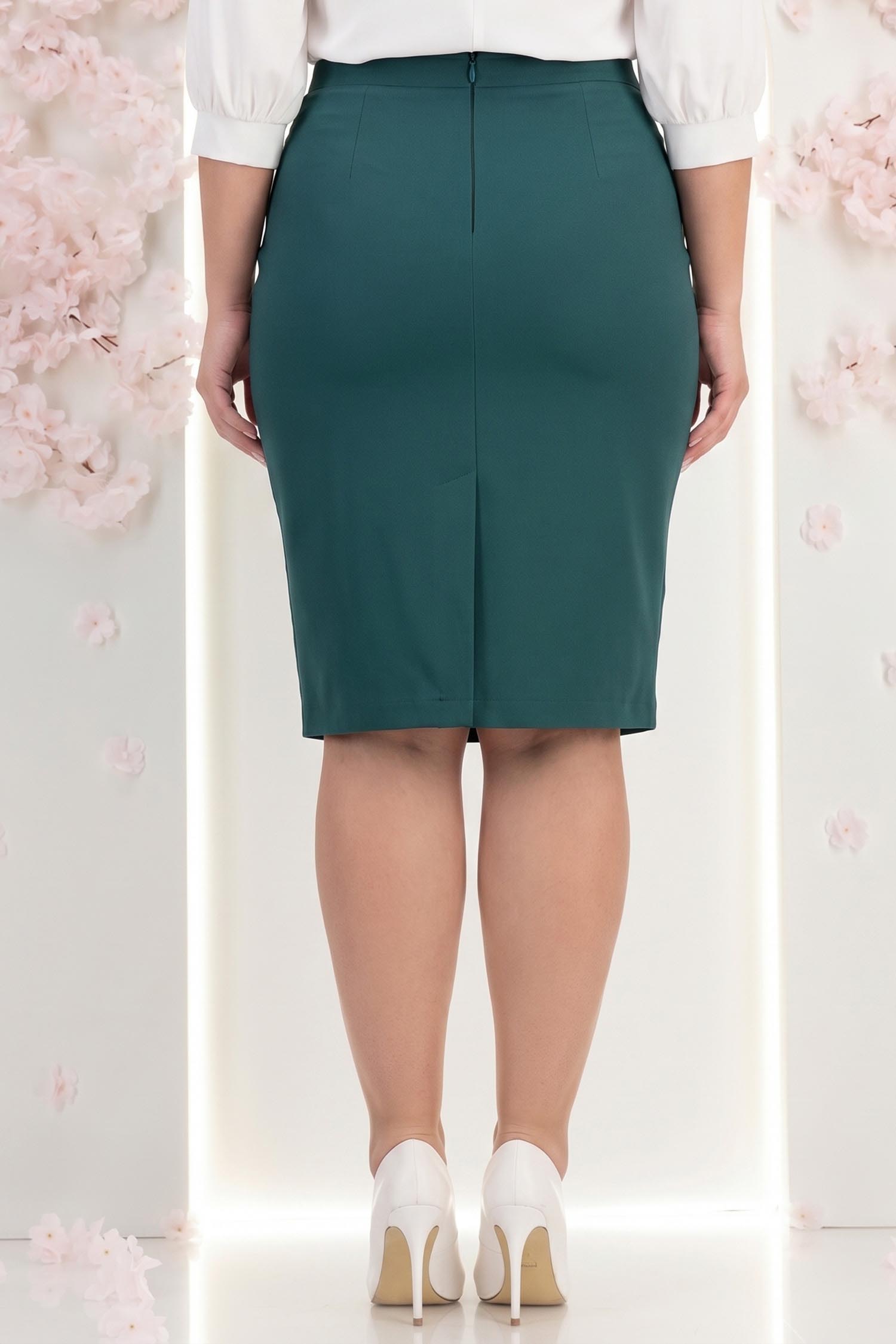 Fusta din stofa verde-inchis midi tip creion cu accesoriu metalic - StarShinerS 3 - StarShinerS.ro
