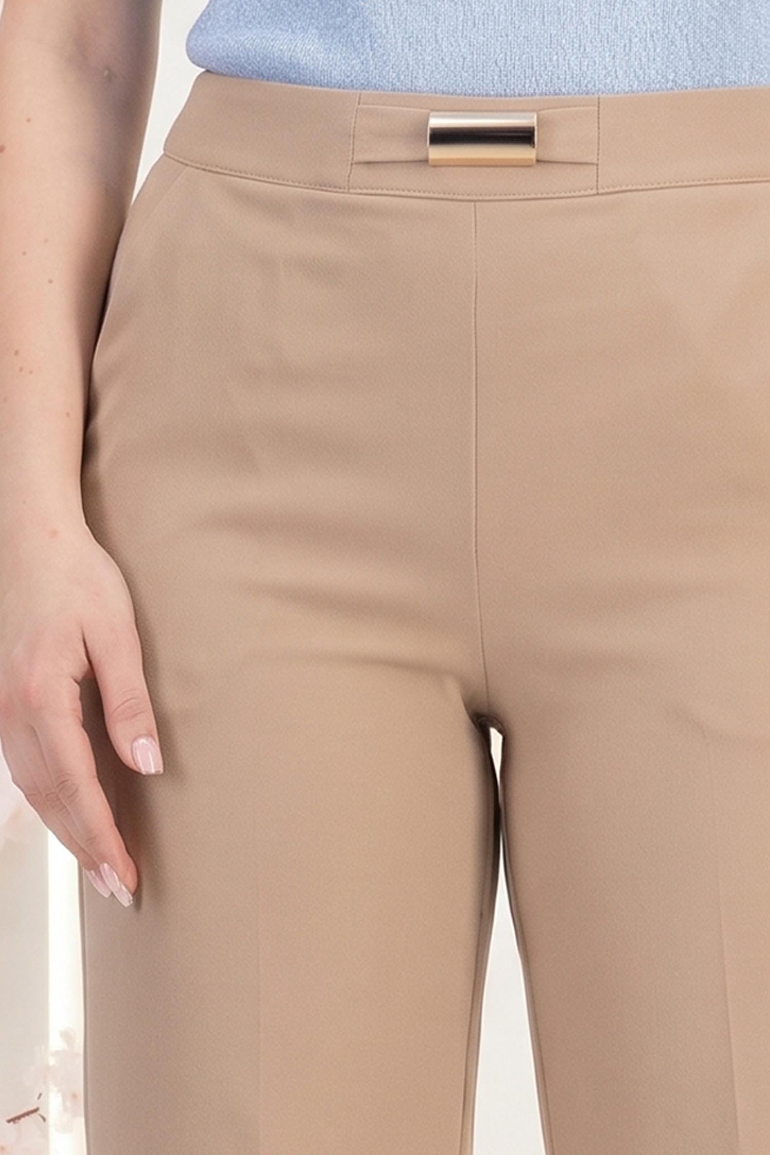 Pantaloni lungi din stofa bej evazati cu buzunare laterale si accesoriu in talie- StarShinerS 4 - StarShinerS.ro