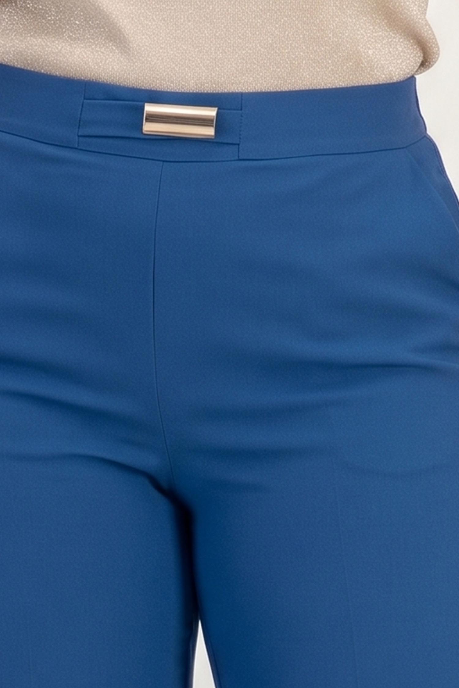 Pantaloni lungi din stofa albastri evazati cu buzunare laterale si accesoriu in talie - StarShinerS 4 - StarShinerS.ro