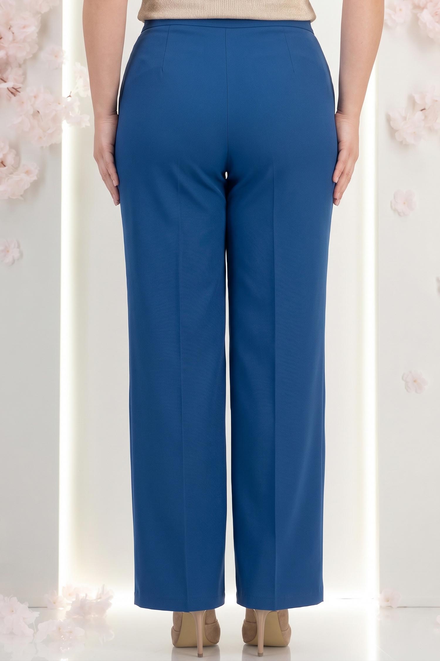Pantaloni lungi din stofa albastri evazati cu buzunare laterale si accesoriu in talie - StarShinerS 3 - StarShinerS.ro