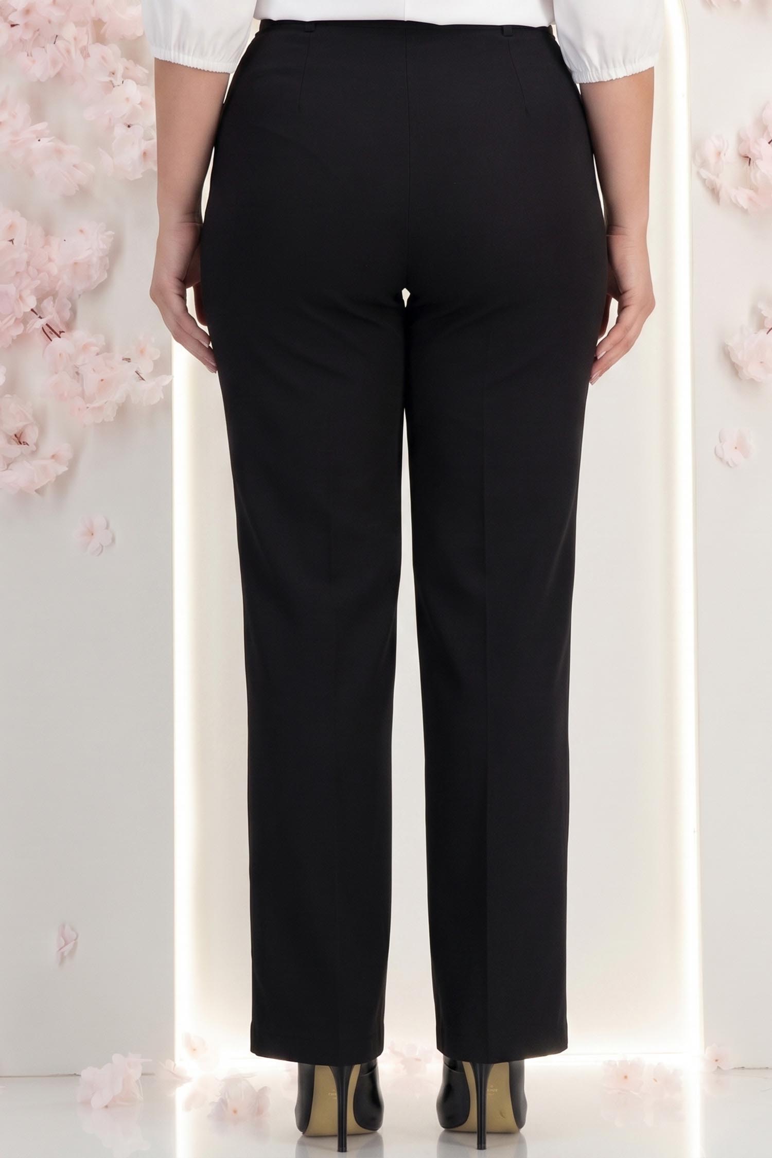 Pantaloni lungi din stofa negri evazati cu accesoriu in talie - StarShinerS 2 - StarShinerS.ro