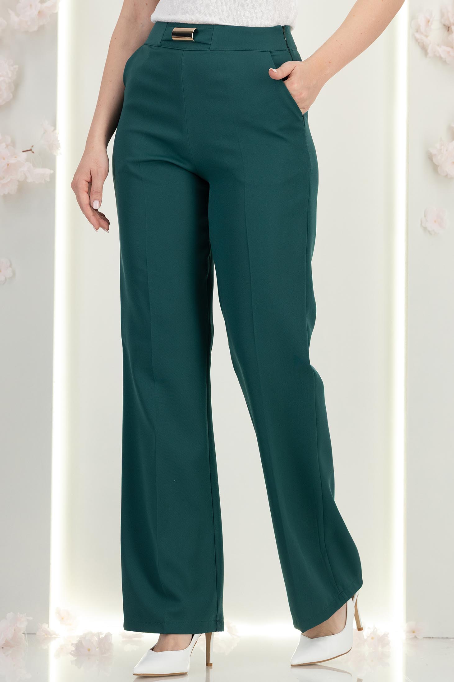 StarShinerS tmavě zelená dámské kalhoty dlouhý široké elastická látka 4 - StarShinerS.cz