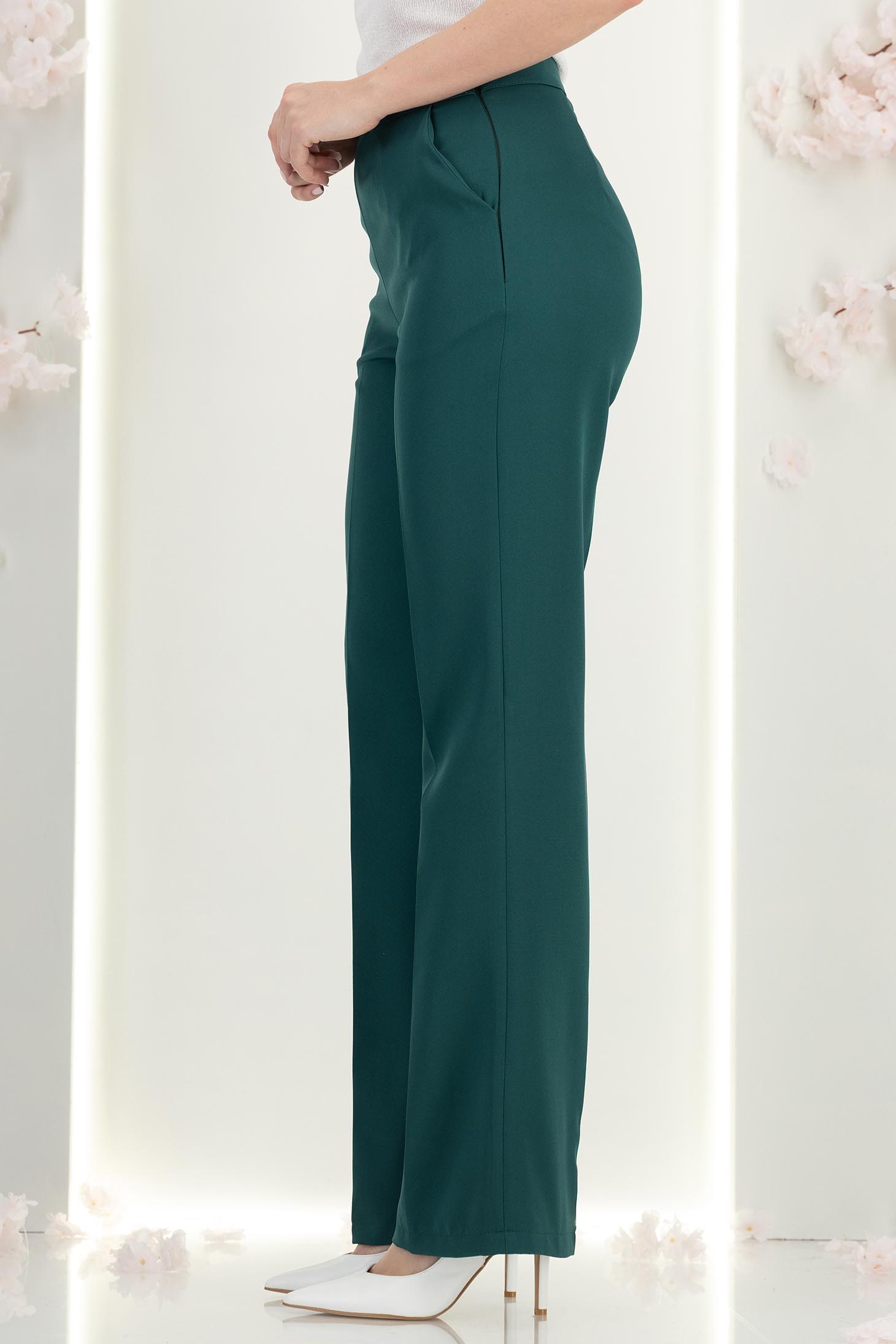 StarShinerS tmavě zelená dámské kalhoty dlouhý široké elastická látka 3 - StarShinerS.cz