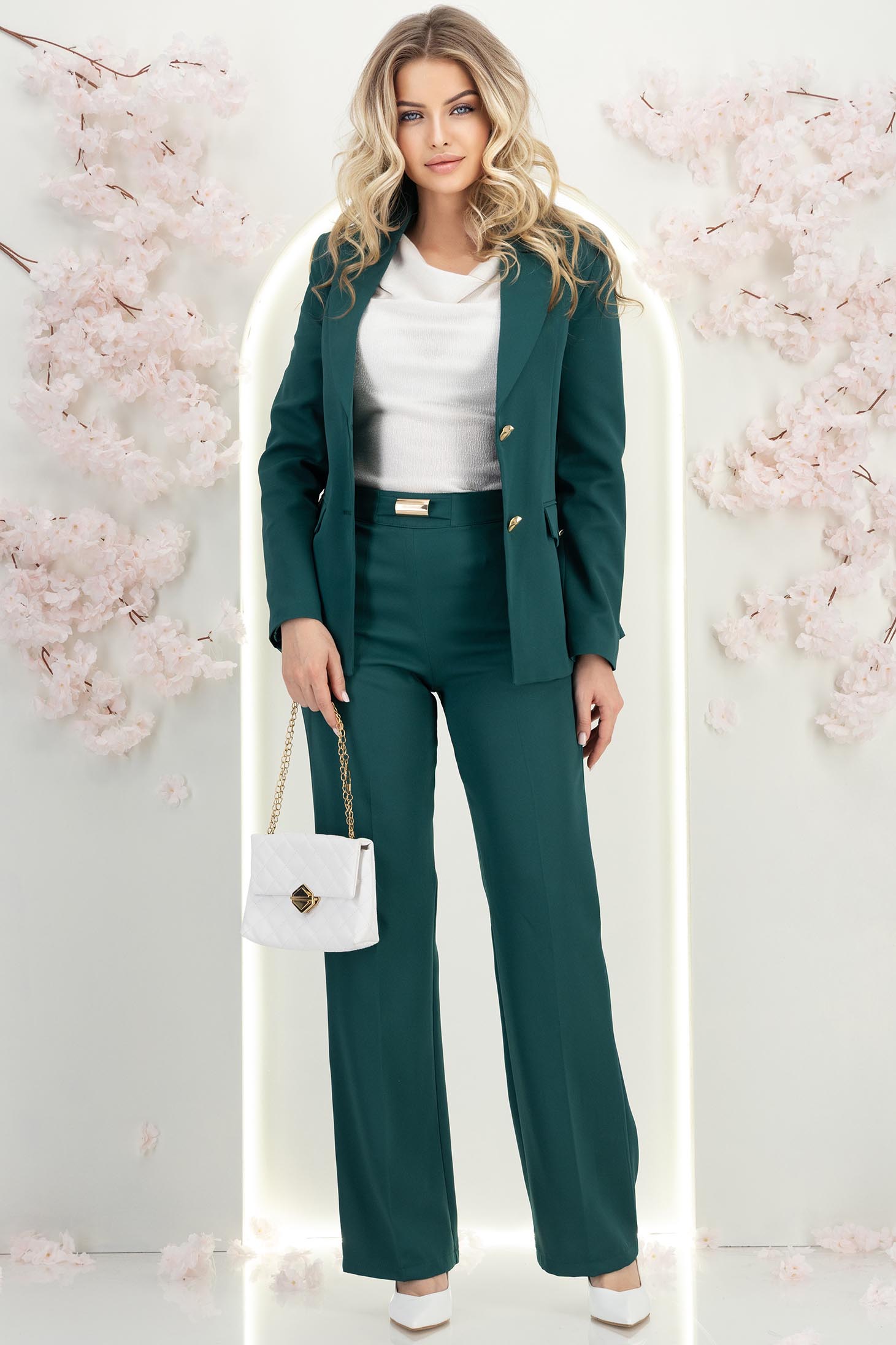 StarShinerS tmavě zelená dámské kalhoty dlouhý široké elastická látka 2 - StarShinerS.cz