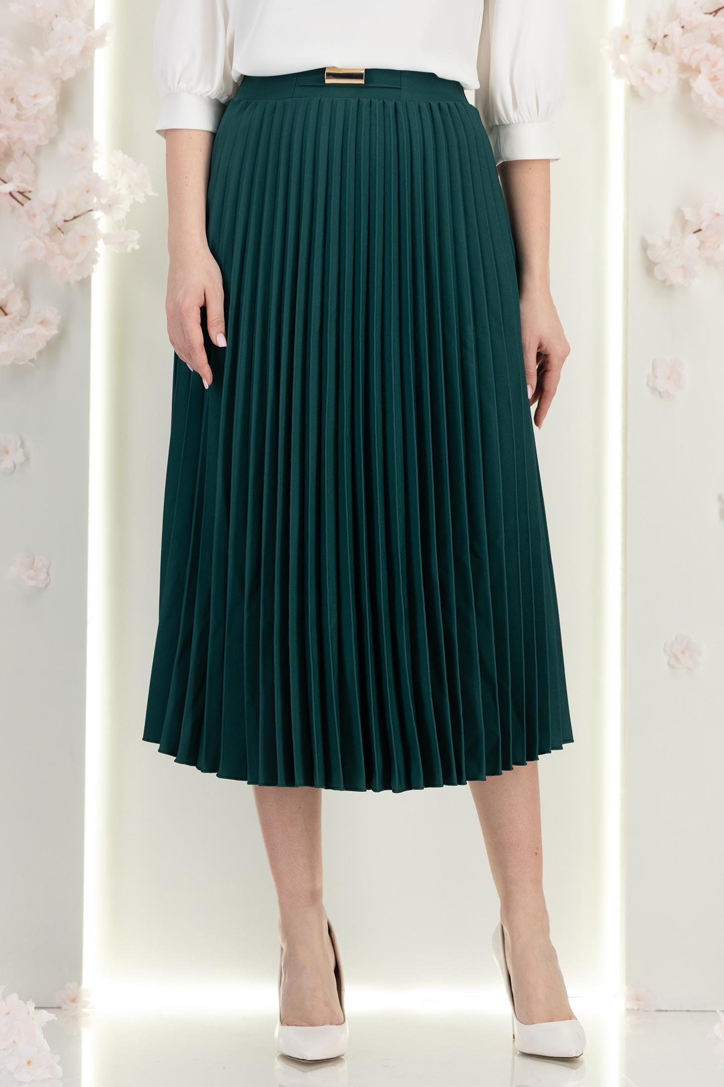 StarShinerS tmavě zelená sukně přes koleno zvonový skleník 4 - StarShinerS.cz