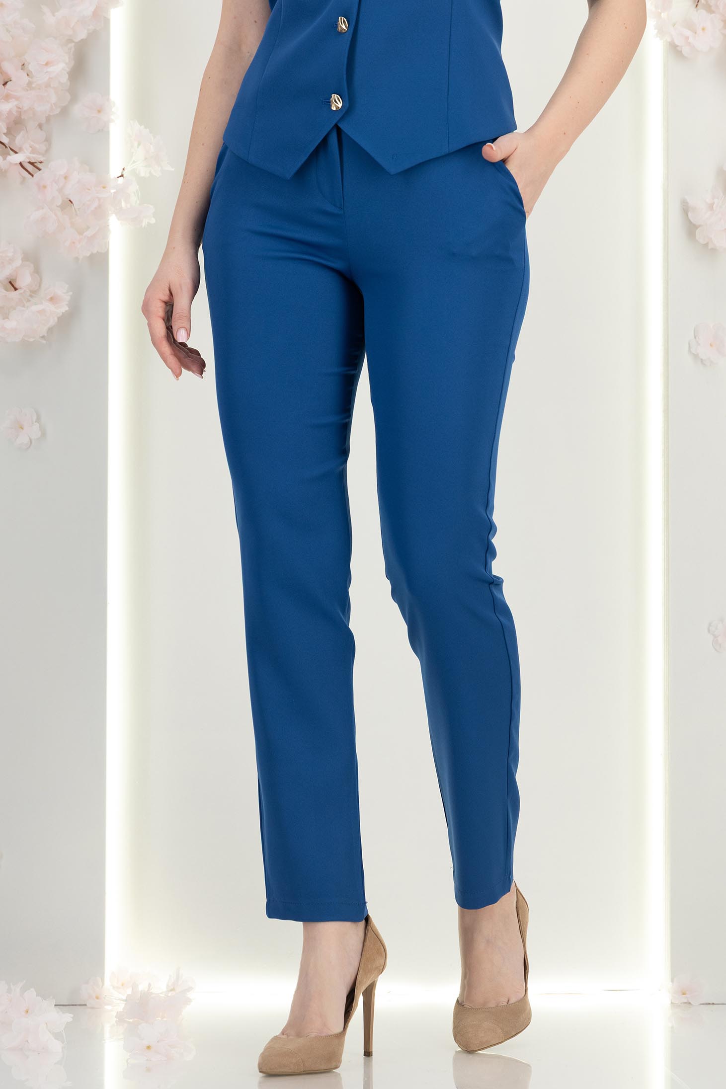 Pantaloni din stofa albastri conici cu talie inalta si buzunare laterale - StarShinerS 7 - StarShinerS.ro