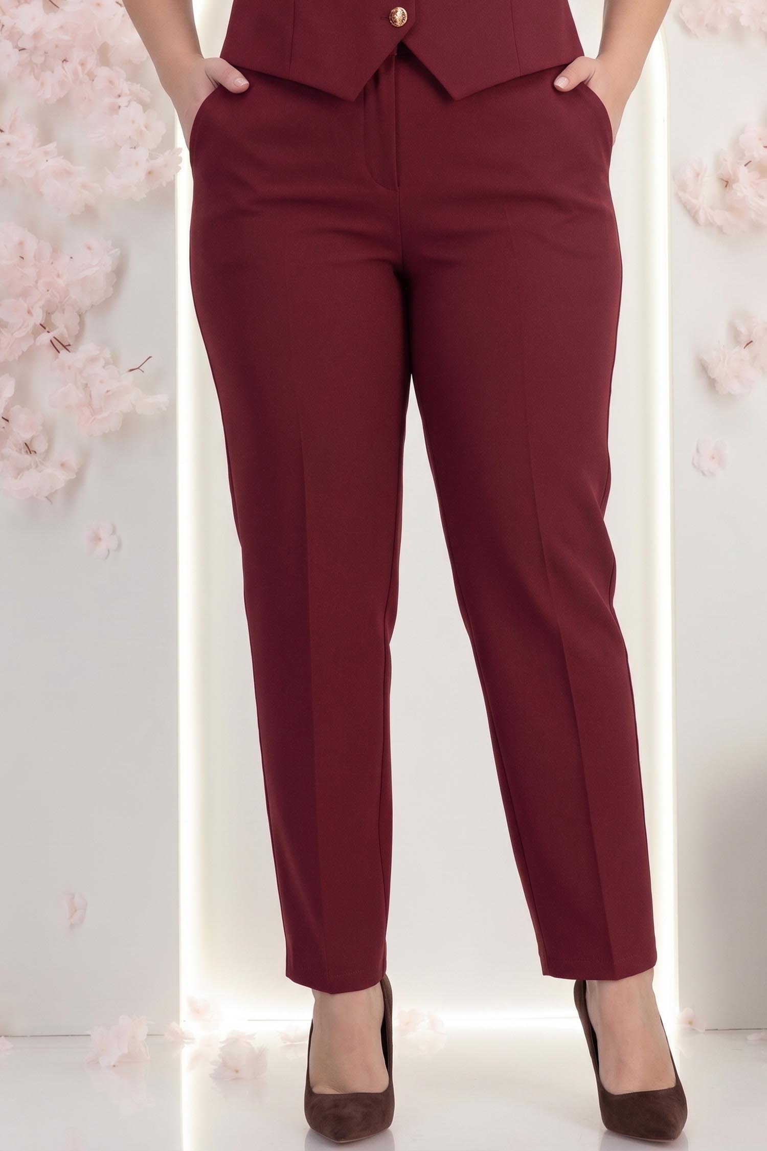 Pantaloni din stofa visinii conici cu talie inalta si buzunare laterale - StarShinerS 2 - StarShinerS.ro