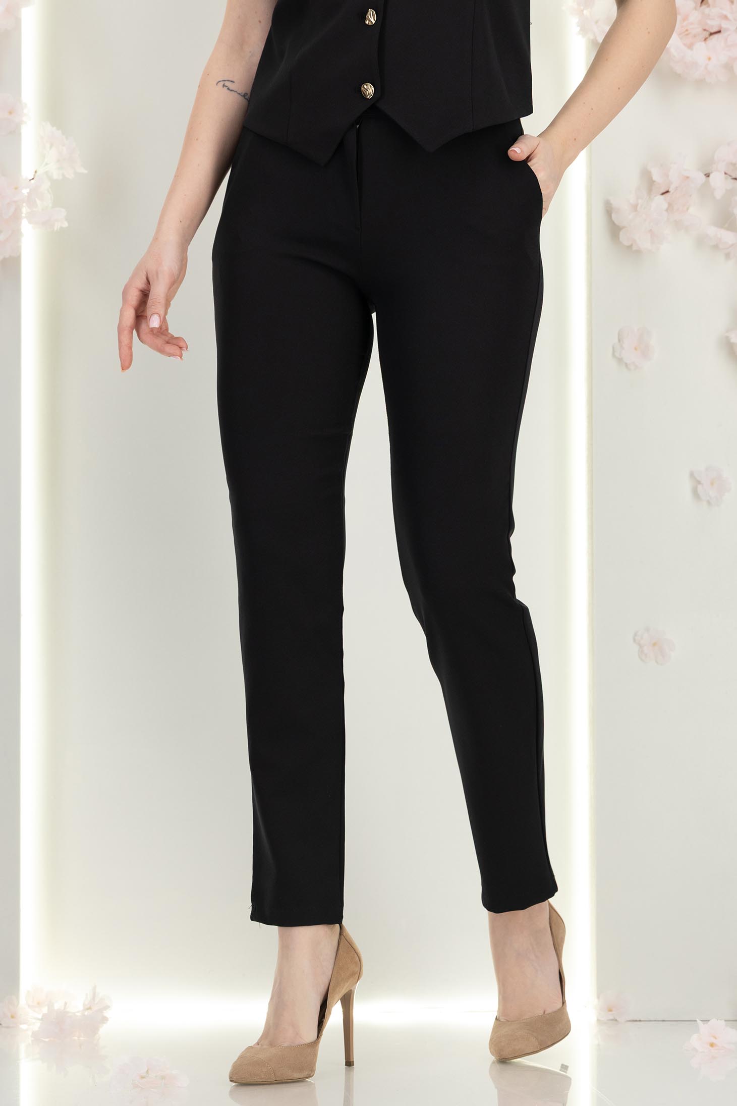 Pantaloni din stofa negri conici cu talie inalta si buzunare laterale - StarShinerS 4 - StarShinerS.ro