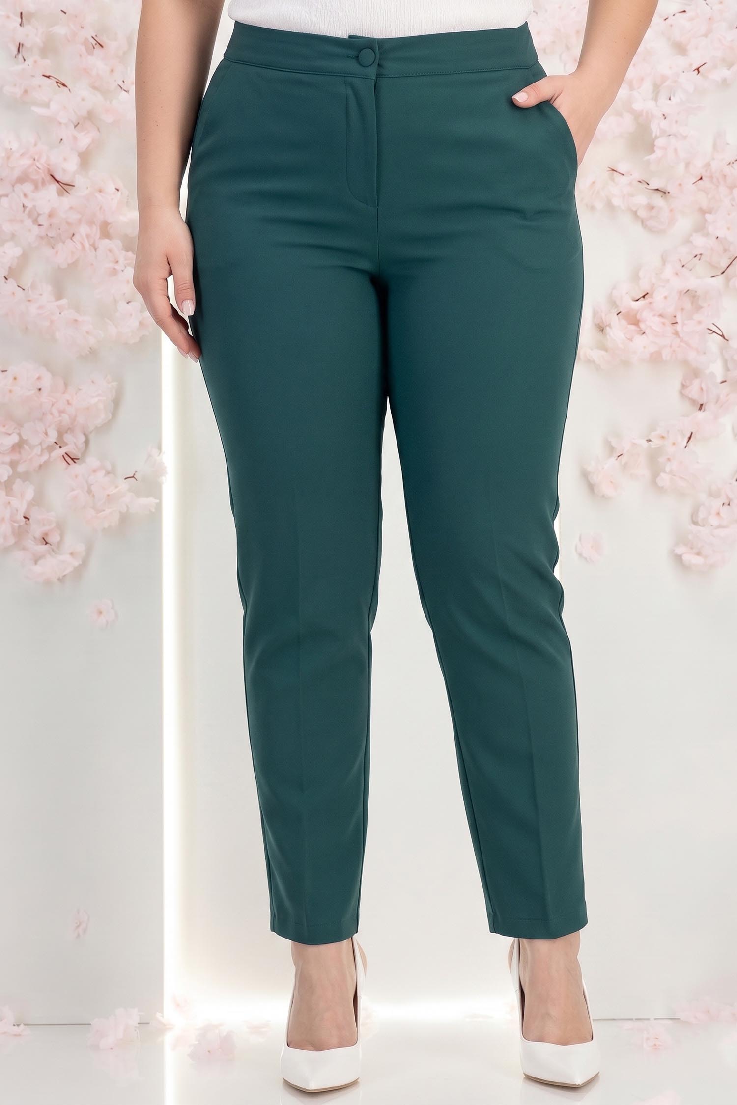 Pantaloni din stofa verde-inchis conici cu talie inalta si buzunare laterale - StarShinerS 2 - StarShinerS.ro