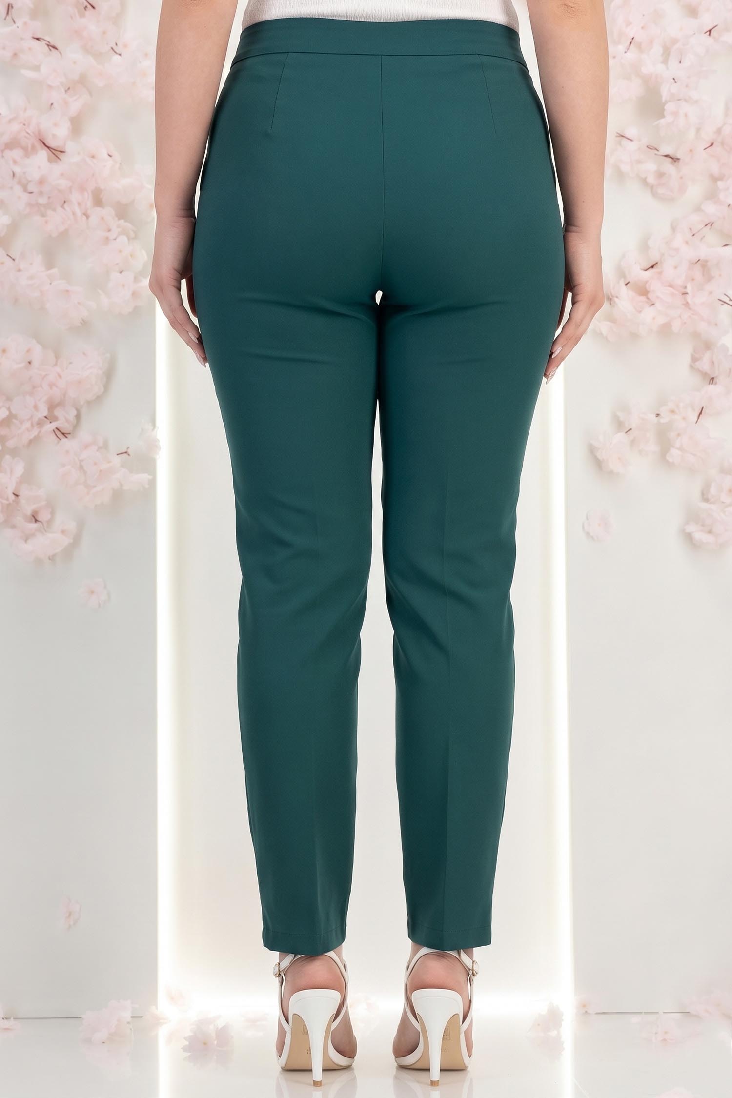 Pantaloni din stofa verde-inchis conici cu talie inalta si buzunare laterale - StarShinerS 3 - StarShinerS.ro