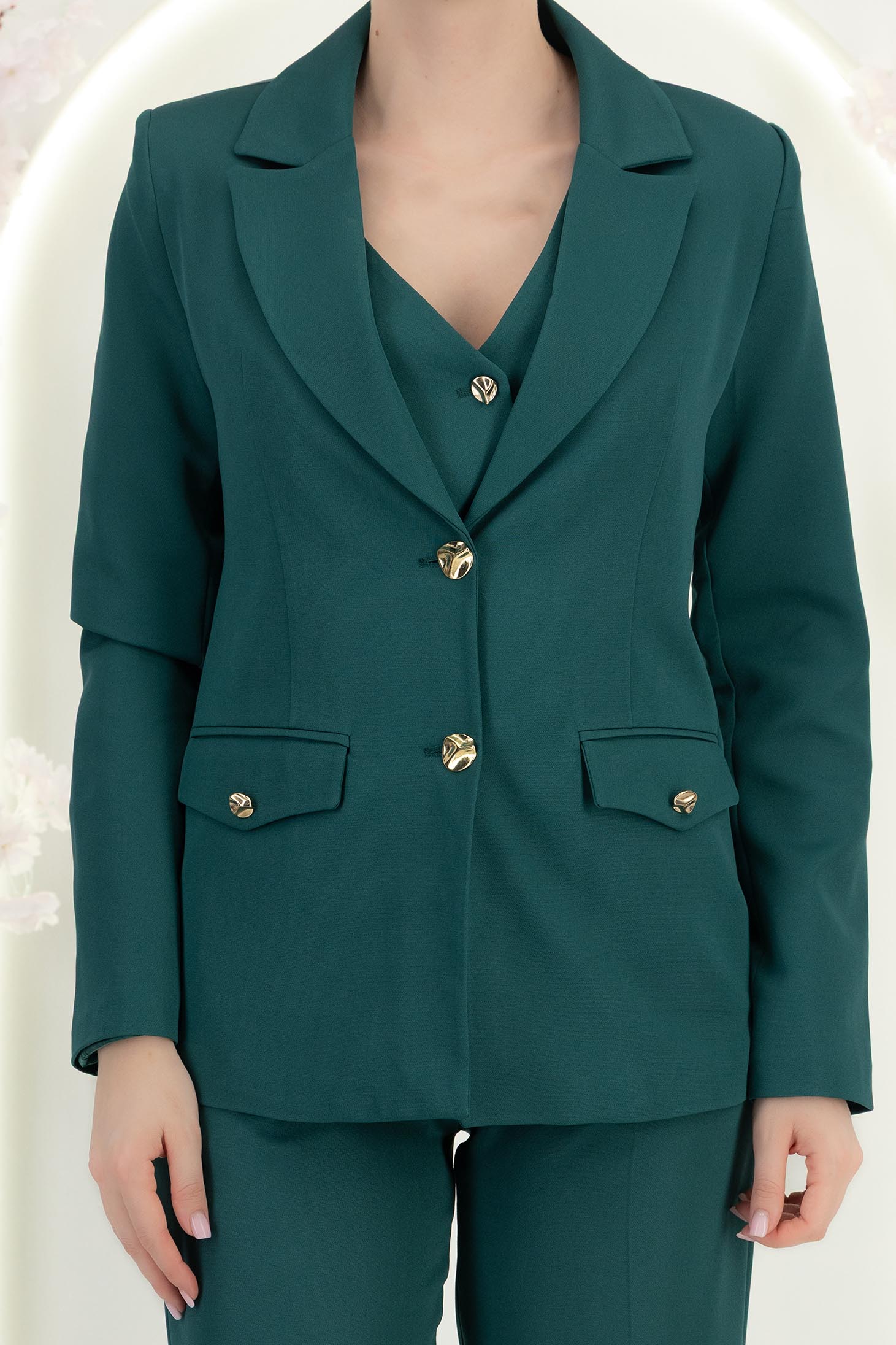 Sacou din stofa verde inchis cambrat cu nasturi decorativi aurii - StarShinerS 6 - StarShinerS.ro