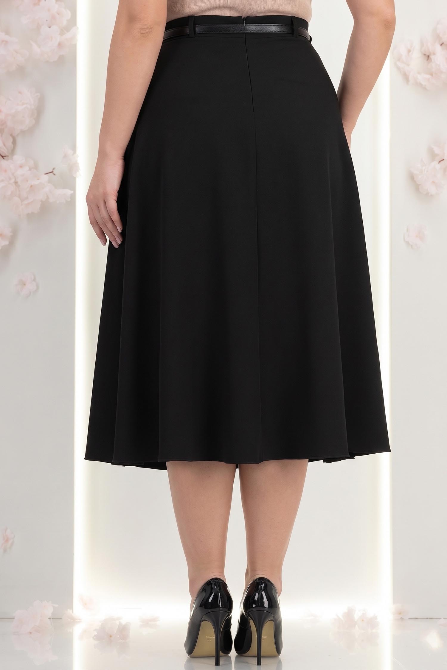Fusta din stofa neagra midi in clos cu accesoriu tip curea - StarShinerS 3 - StarShinerS.ro