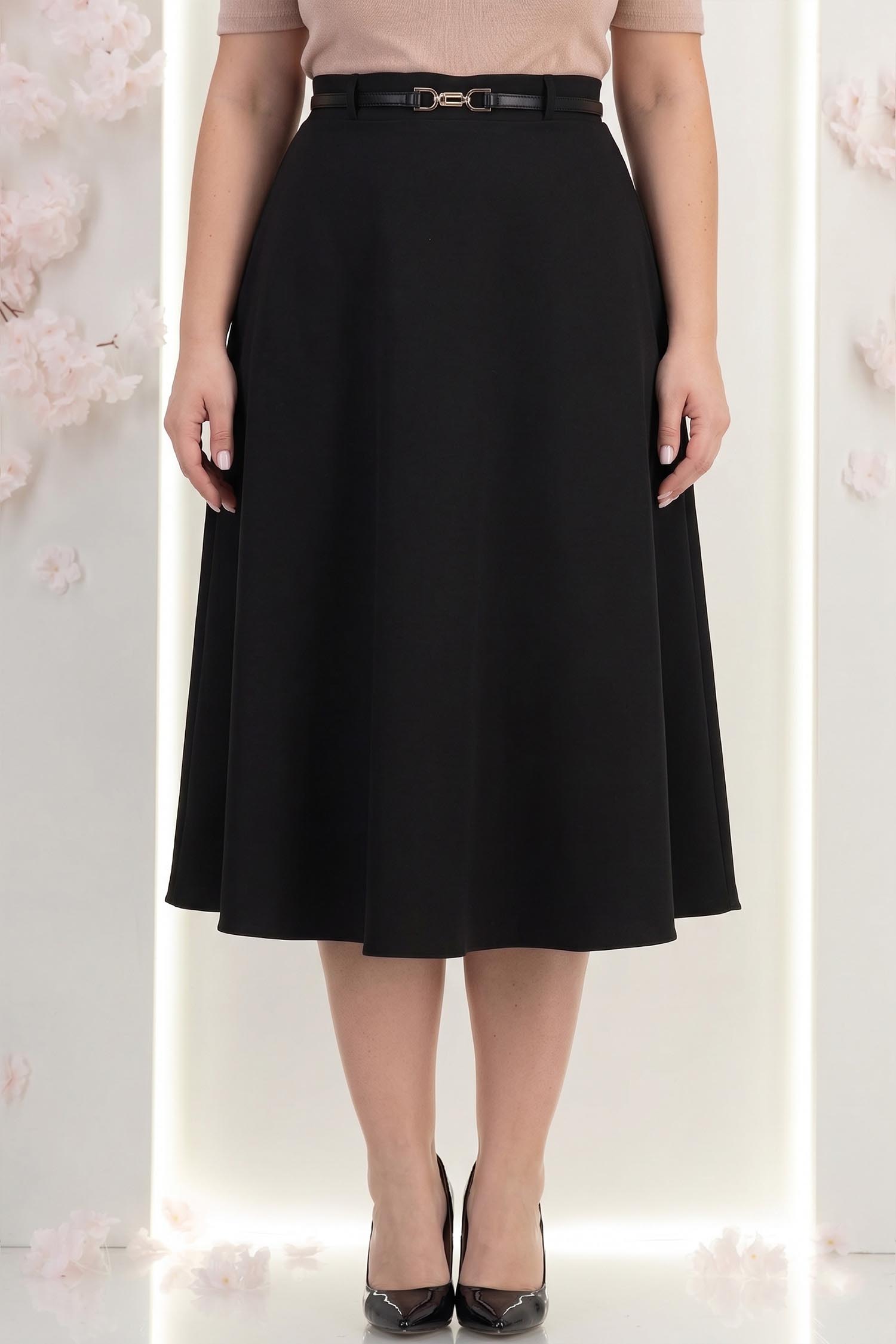 Fusta din stofa neagra midi in clos cu accesoriu tip curea - StarShinerS 2 - StarShinerS.ro