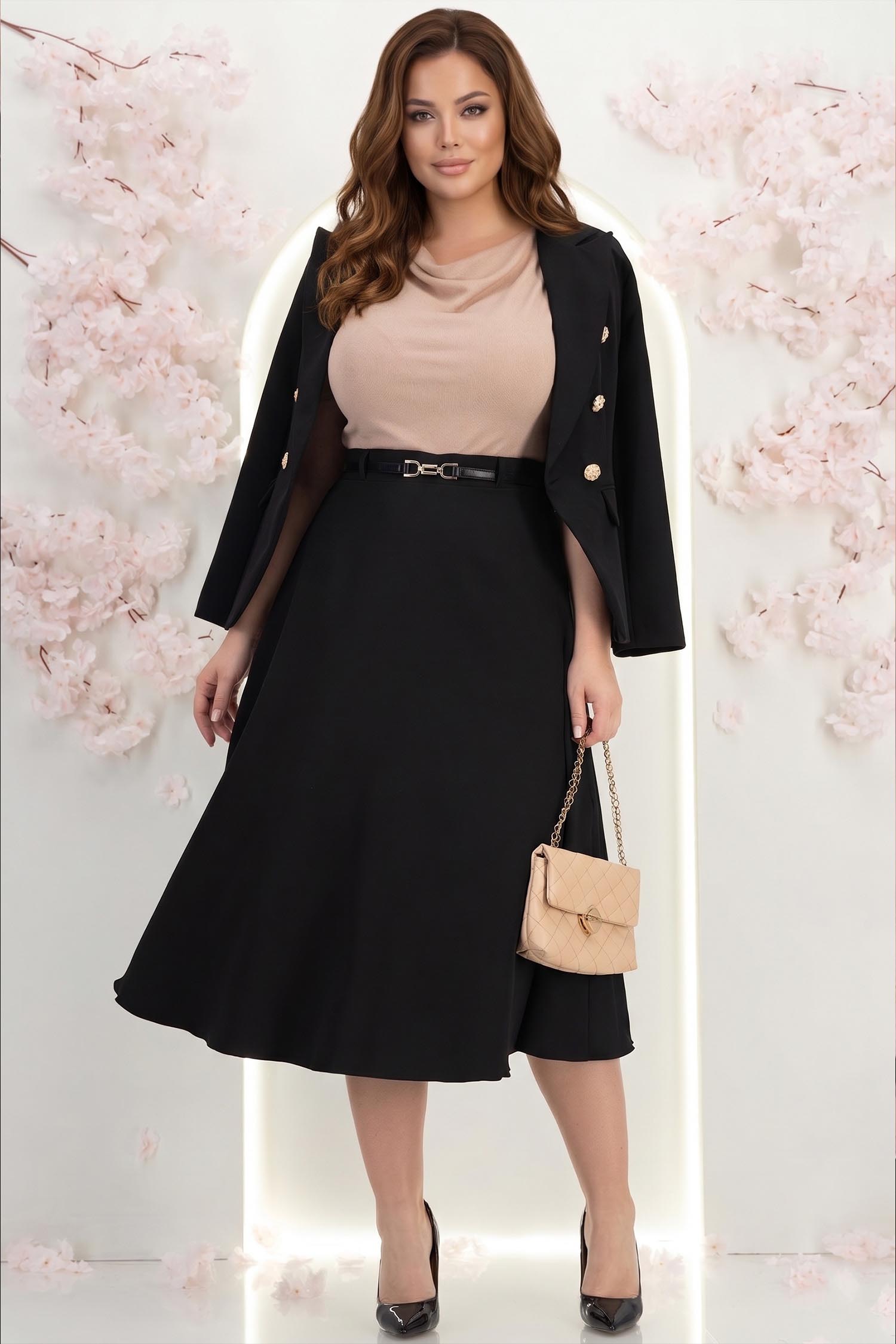 Fusta din stofa neagra midi in clos cu accesoriu tip curea - StarShinerS 1 - StarShinerS.ro