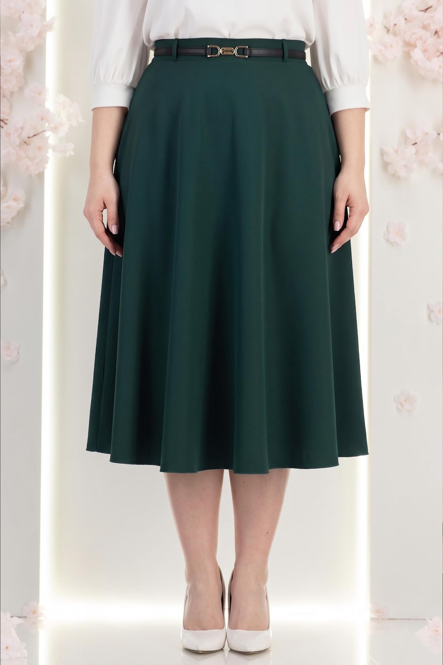 Fusta stofa elastica verde midi in clos cu accesoriu tip curea - StarShinerS 1 - StarShinerS.ro