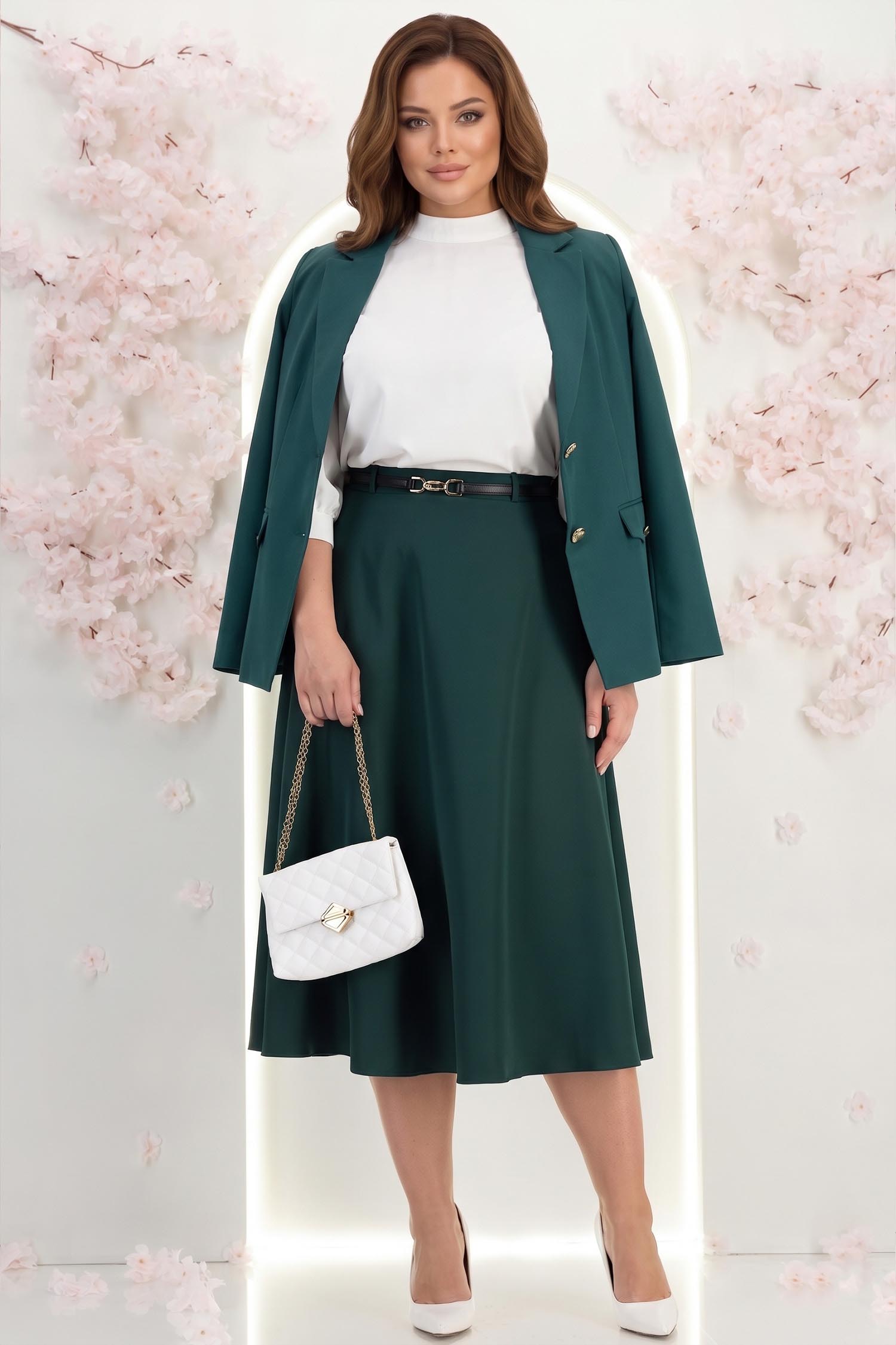 Fusta stofa elastica verde midi in clos cu accesoriu tip curea - StarShinerS 3 - StarShinerS.ro