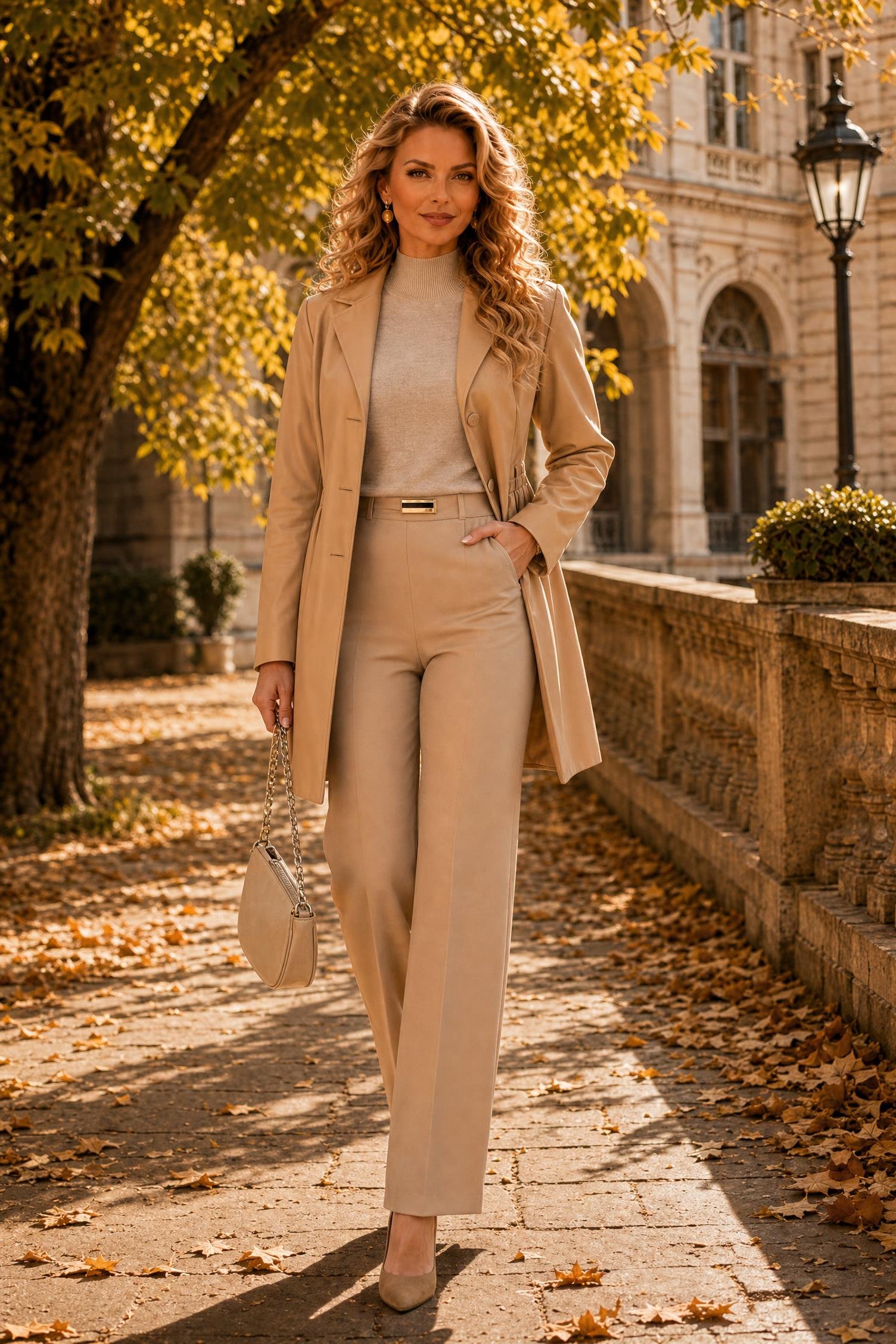 Trench din piele ecologica bej cambrat cu elastic in talie 2 - StarShinerS.ro