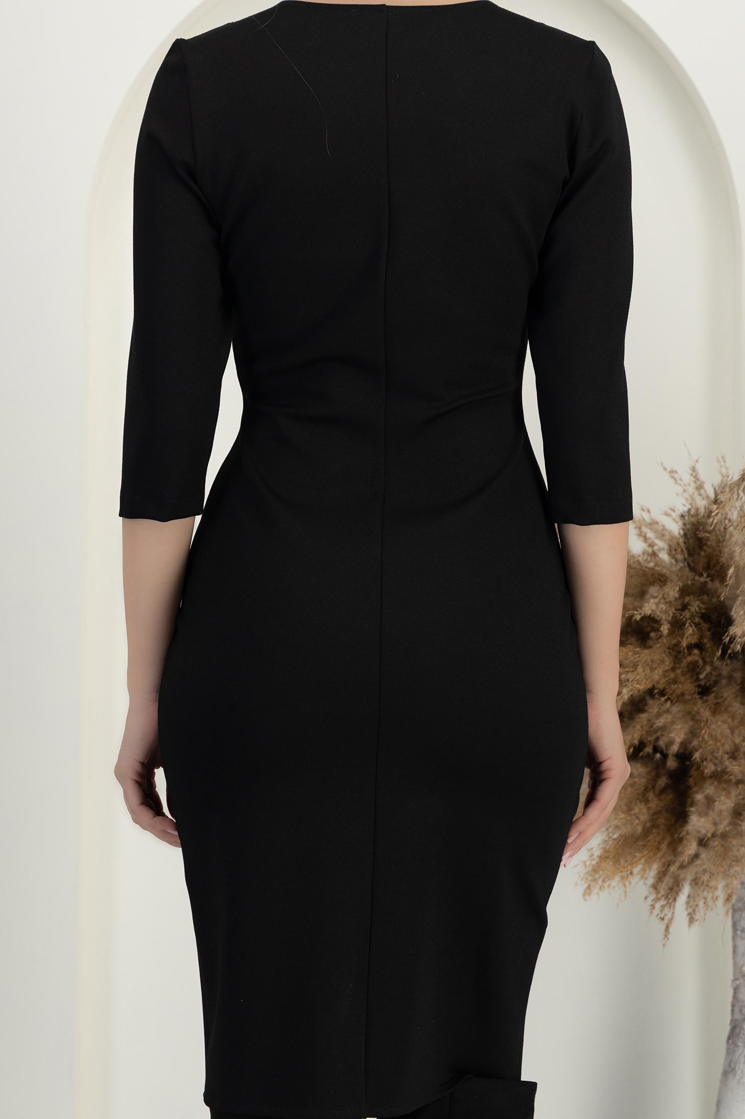 Rochie din piele ecologica si stofa elastica neagra tip creion cu fermoar frontal - StarShinerS 7 - StarShinerS.ro