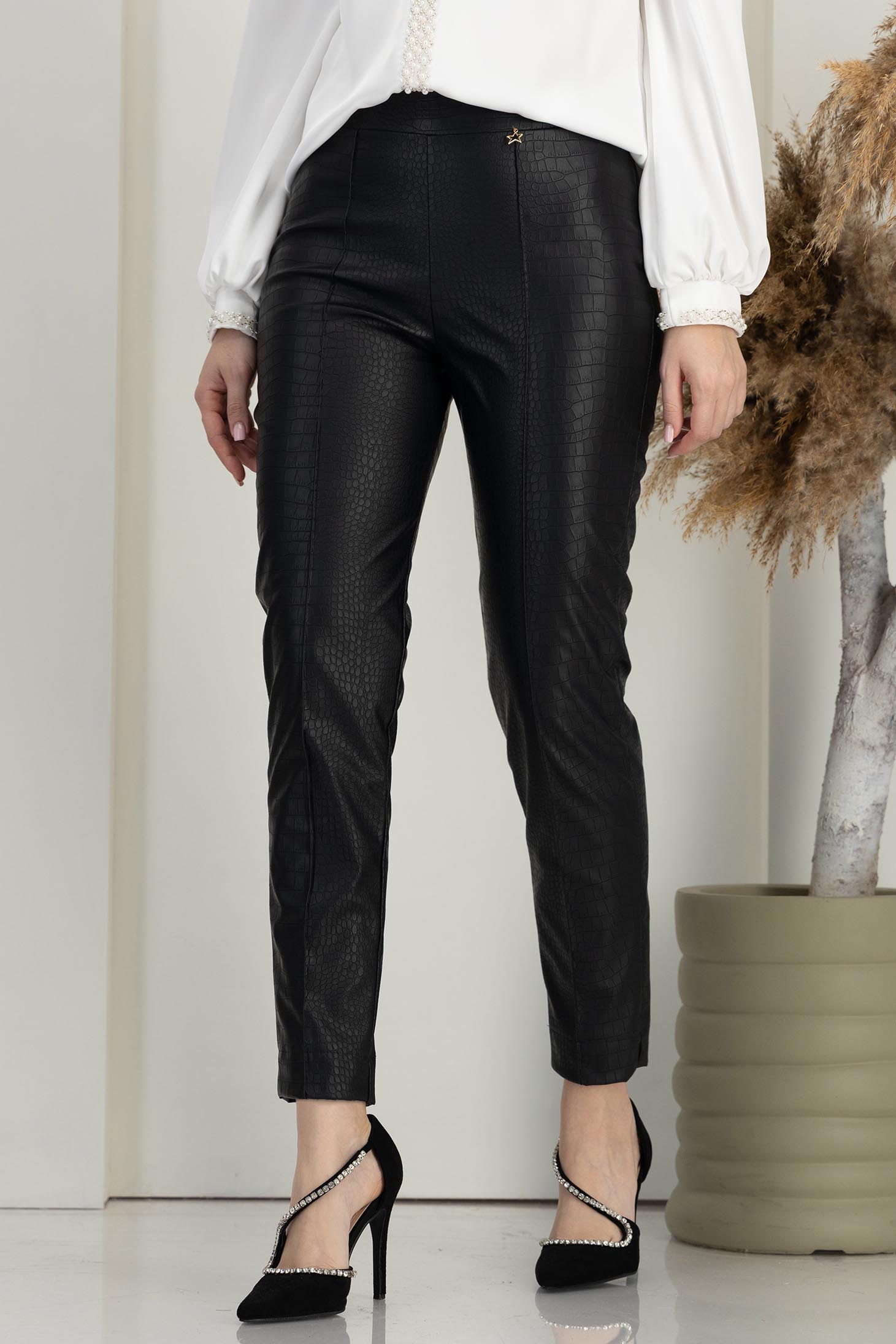 Pantaloni din piele ecologica negri lungi conici tip croco - StarShinerS 4 - StarShinerS.ro