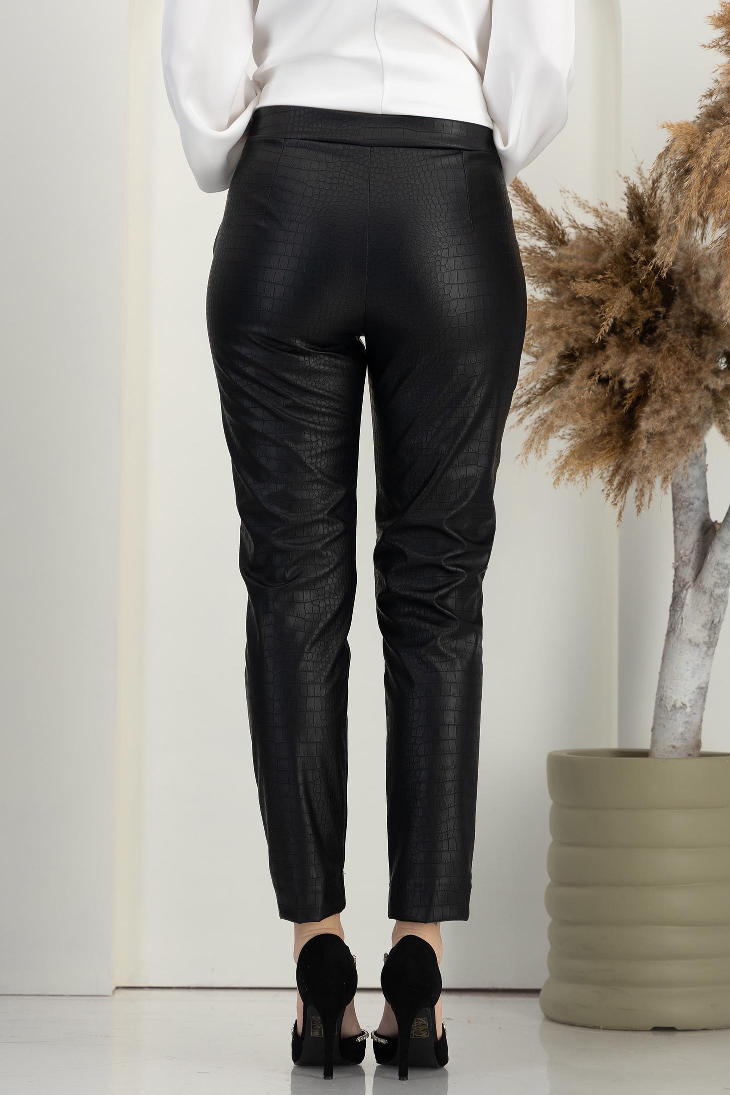 Pantaloni din piele ecologica negri lungi conici tip croco - StarShinerS 5 - StarShinerS.ro
