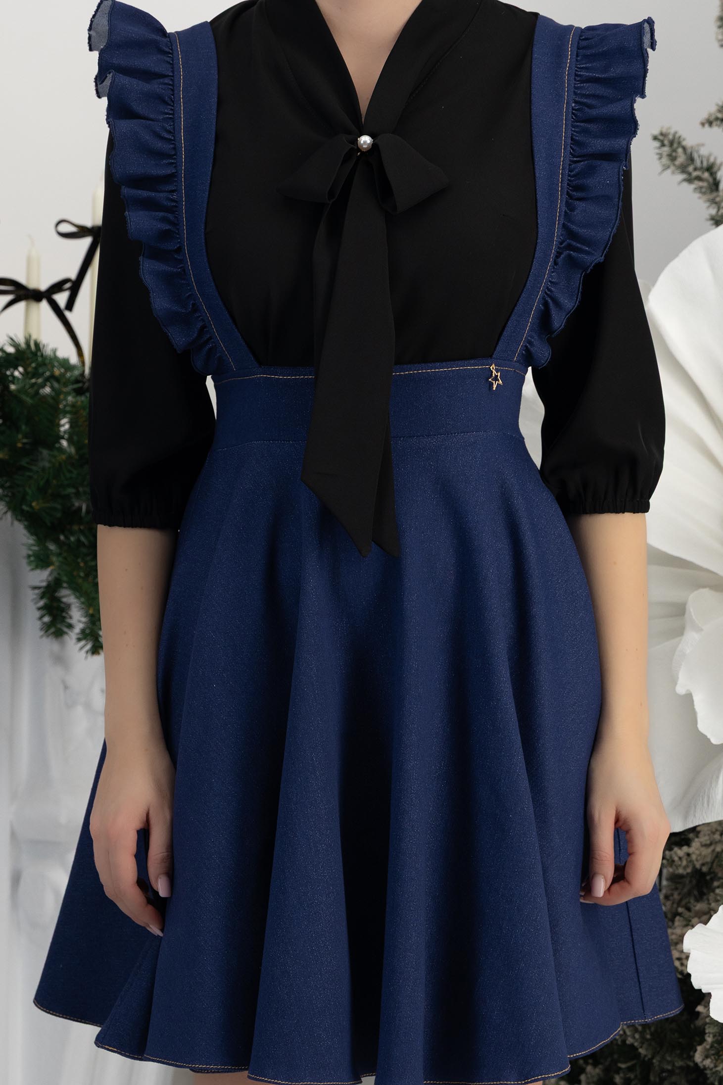 Sarafan din denim albastru-inchis scurt in clos - StarShinerS 5 - StarShinerS.ro