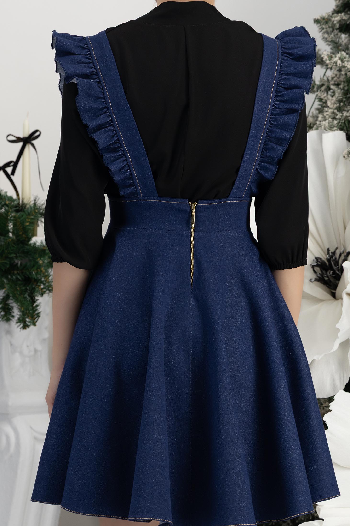 Sarafan din denim albastru-inchis scurt in clos - StarShinerS 6 - StarShinerS.ro